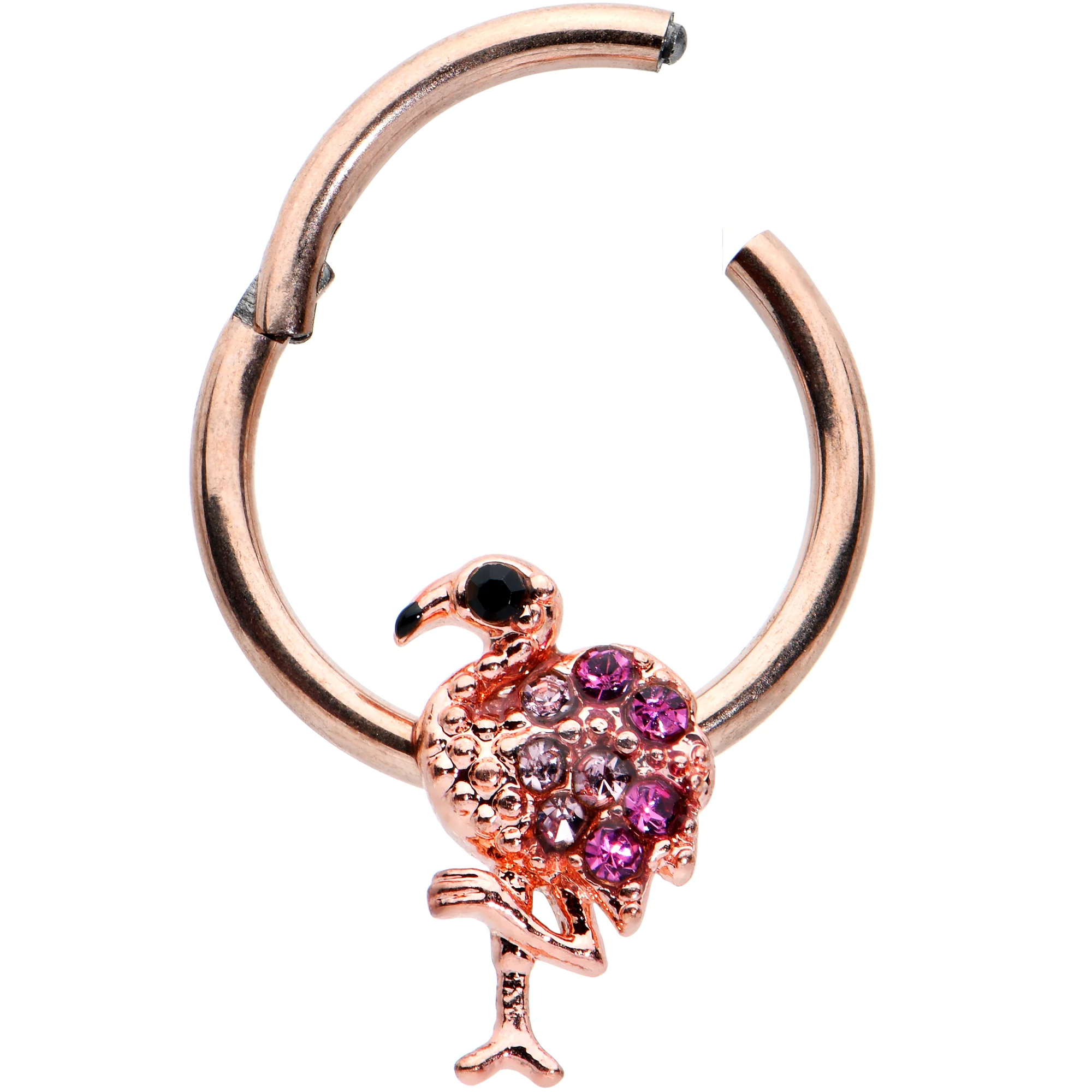 16G 3/8 Rose Gold Tone Fashion Flamingo Hinged Segment Ring - Image 2
