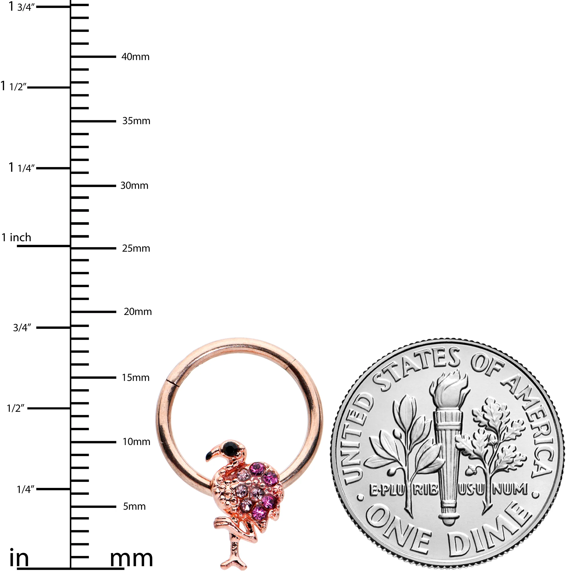 16G 3/8 Rose Gold Tone Fashion Flamingo Hinged Segment Ring - Image 3