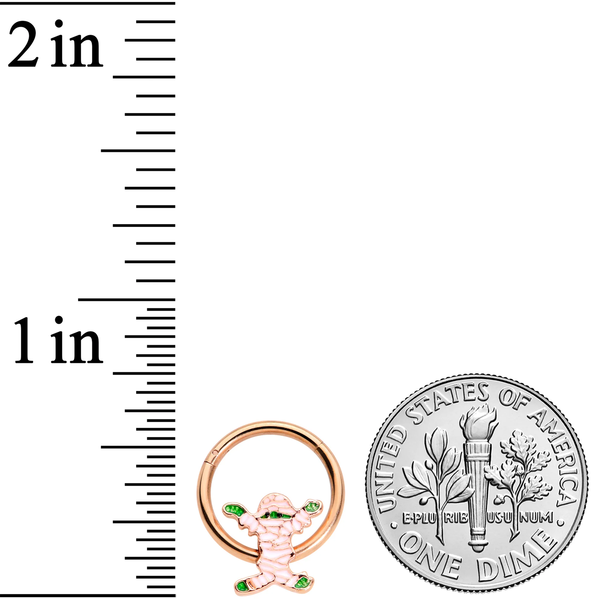 16G 3/8 Rose Gold Tone Green Mummy Halloween Hinged Segment Ring - Image 3