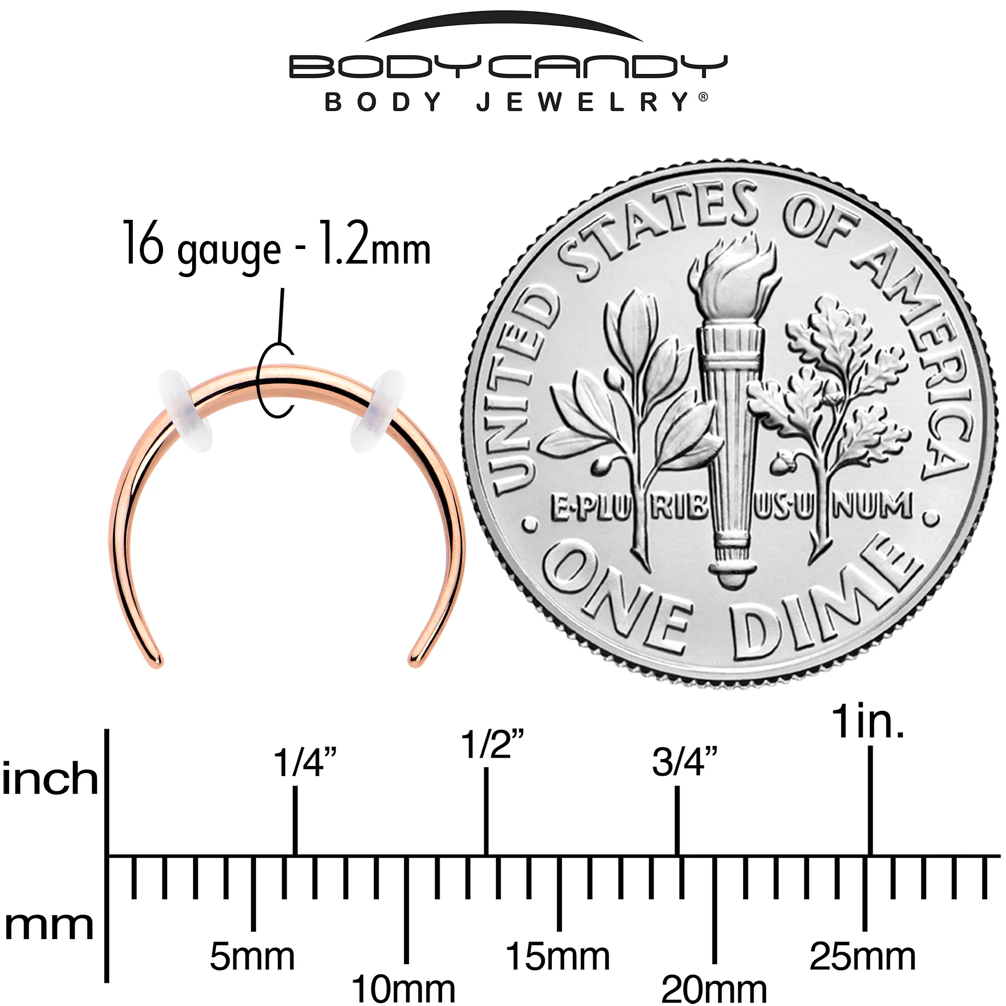 16G 3/8 Rose Gold Tone Pincher Crescent Taper - Image 4