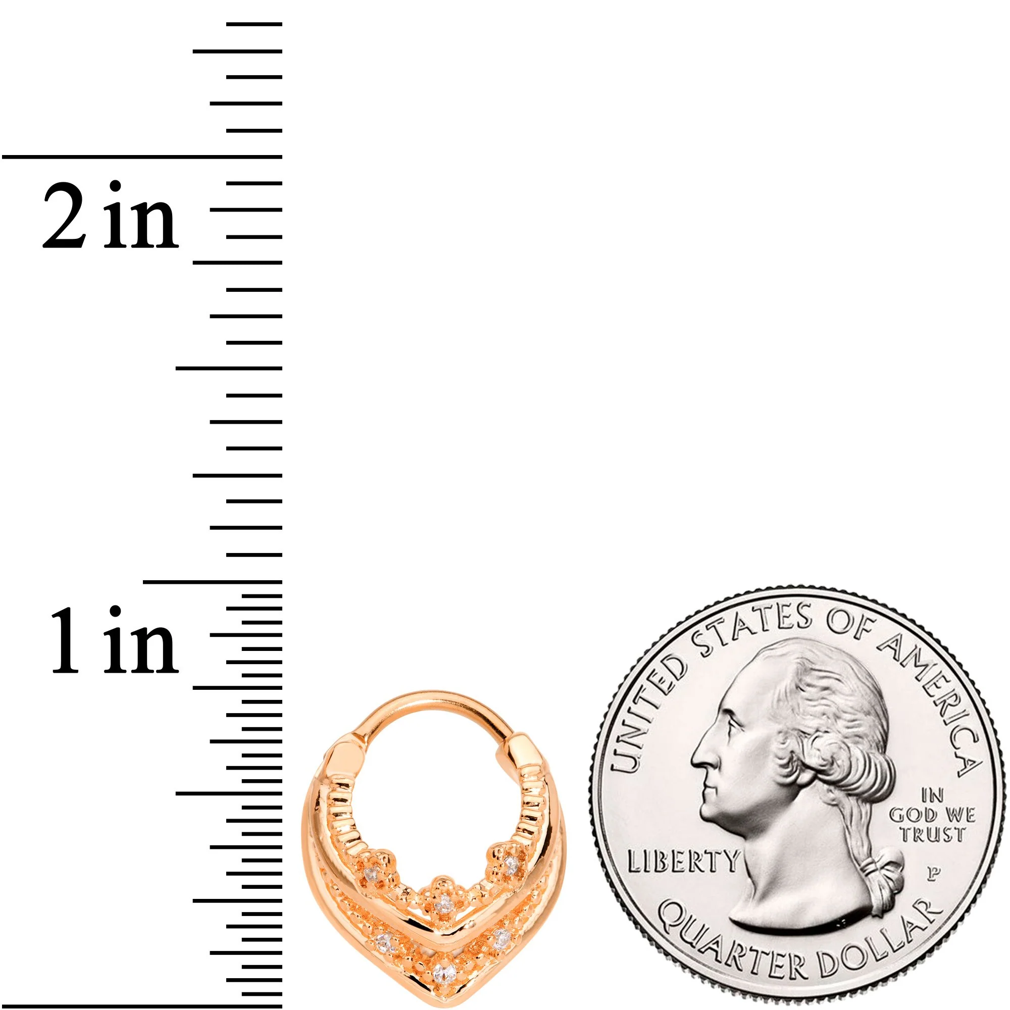 16G 3/8 Rose Gold Tone Pretty Princess Hinged Septum Ring - Image 4
