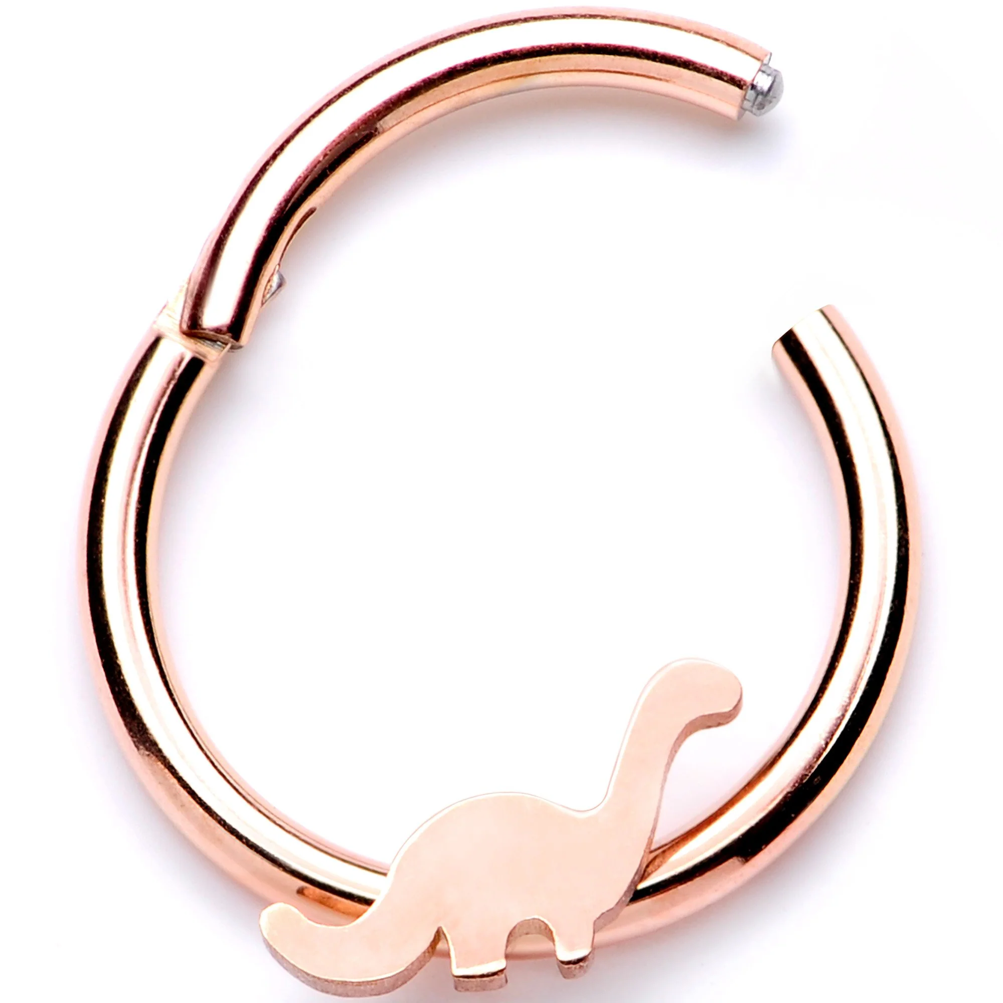 16G 3/8 Rose Gold Tone Tiny Dinosaur Hinged Segment Ring - Image 2