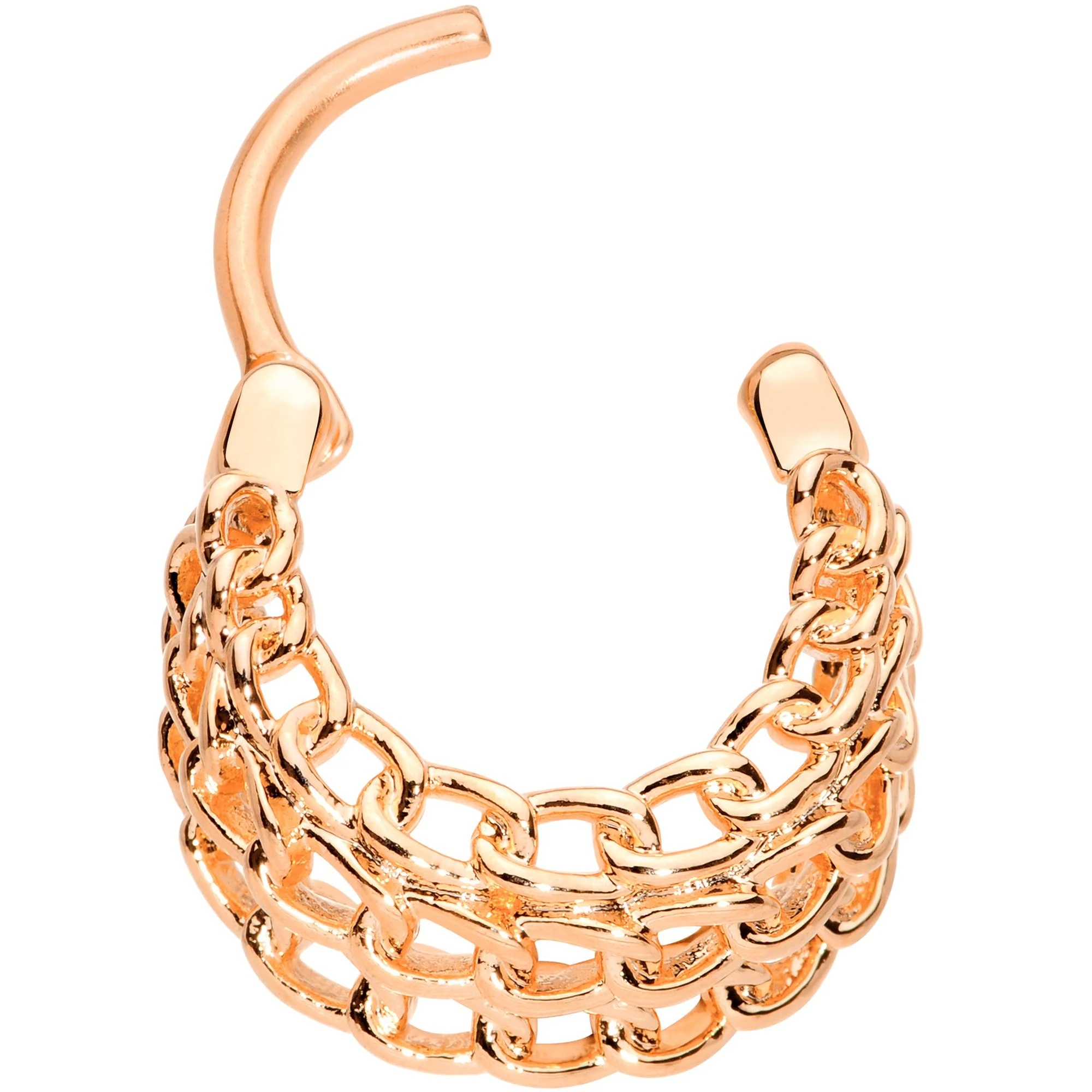 16G 3/8 Rose Gold Tone Triple Chain Hinged Septum Ring - Image 2