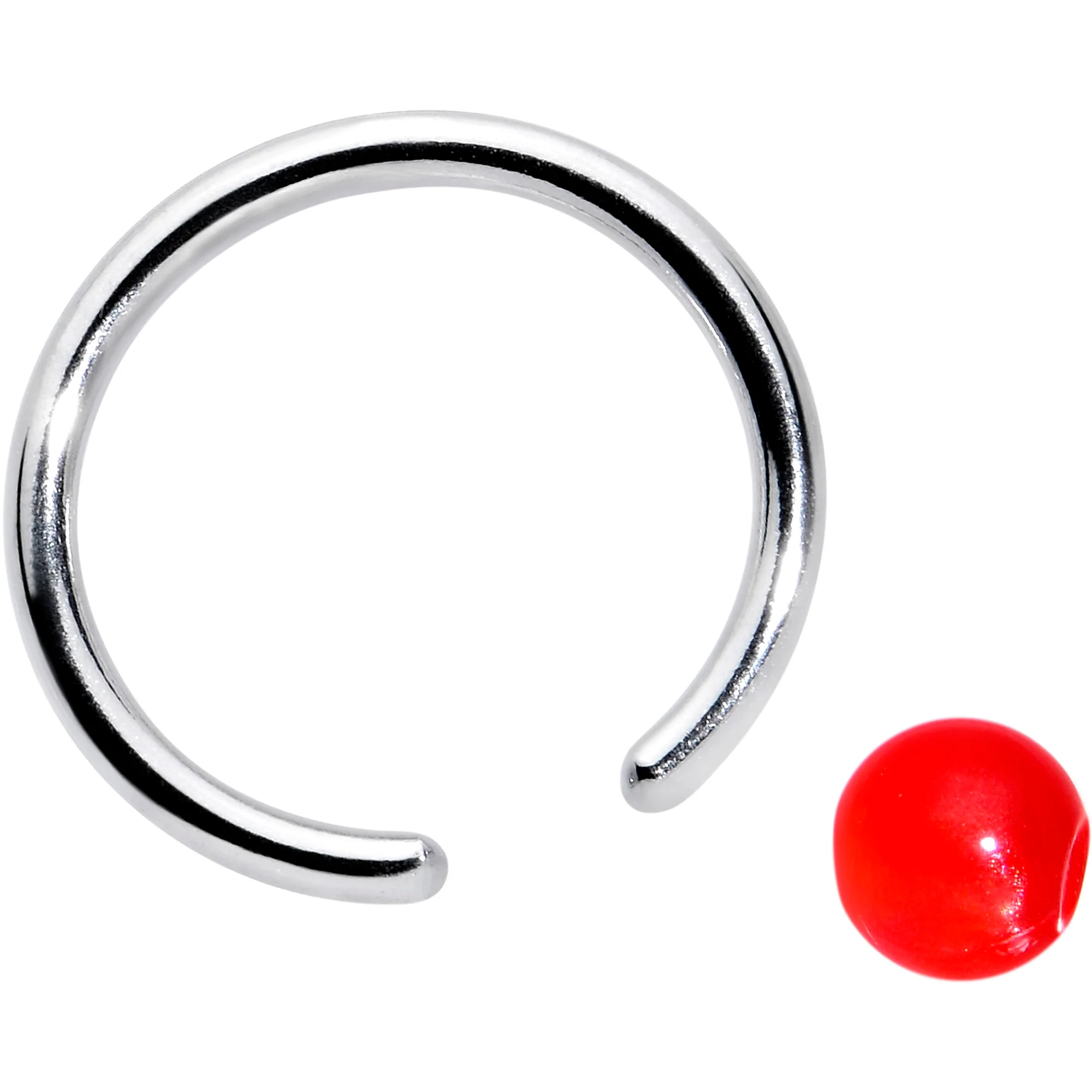 16G 3/8 Simple Opaque Bright Red Ball BCR Captive Bead Ring - Image 2