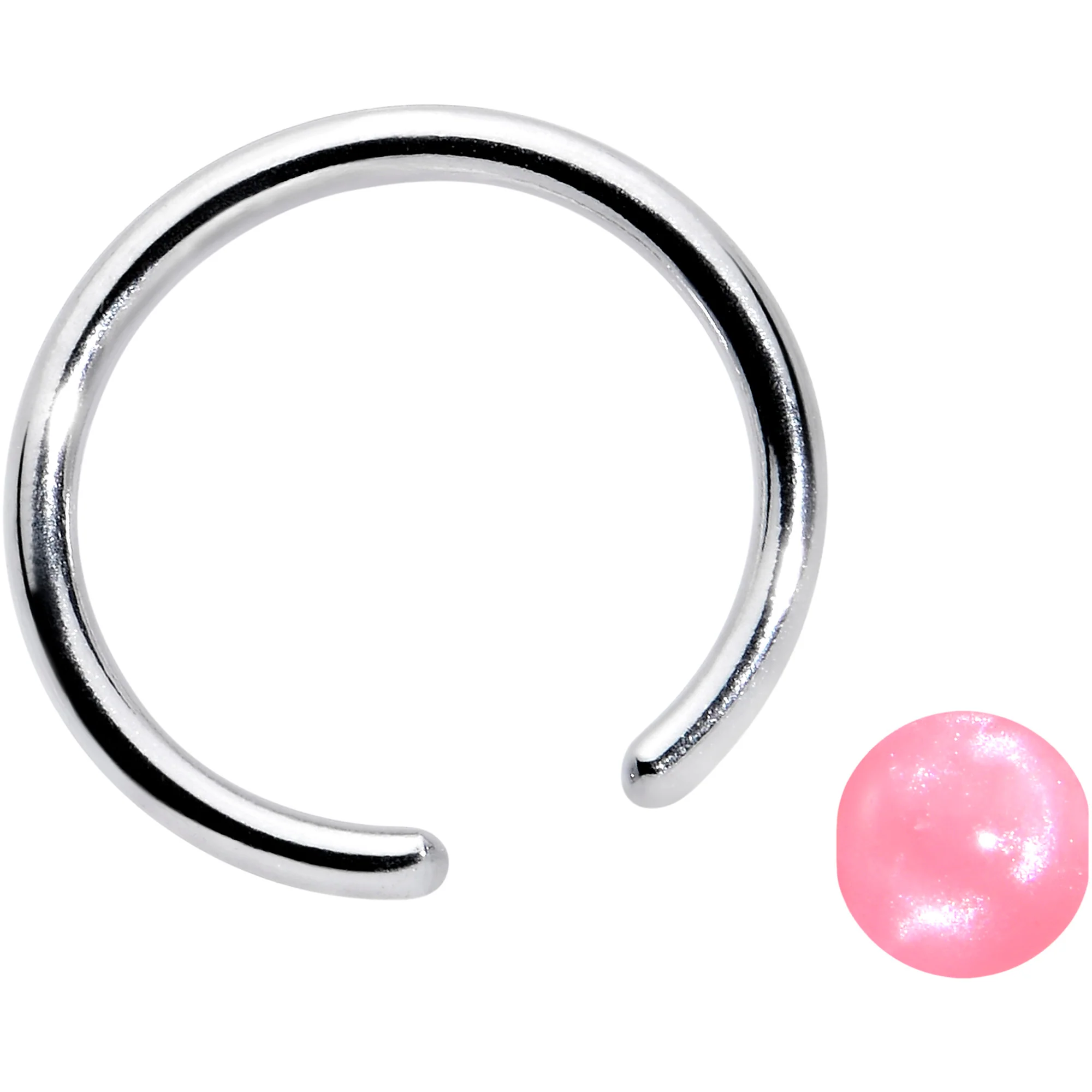 16G 3/8 Simple Opaque Pink Ball BCR Captive Bead Ring - Image 2