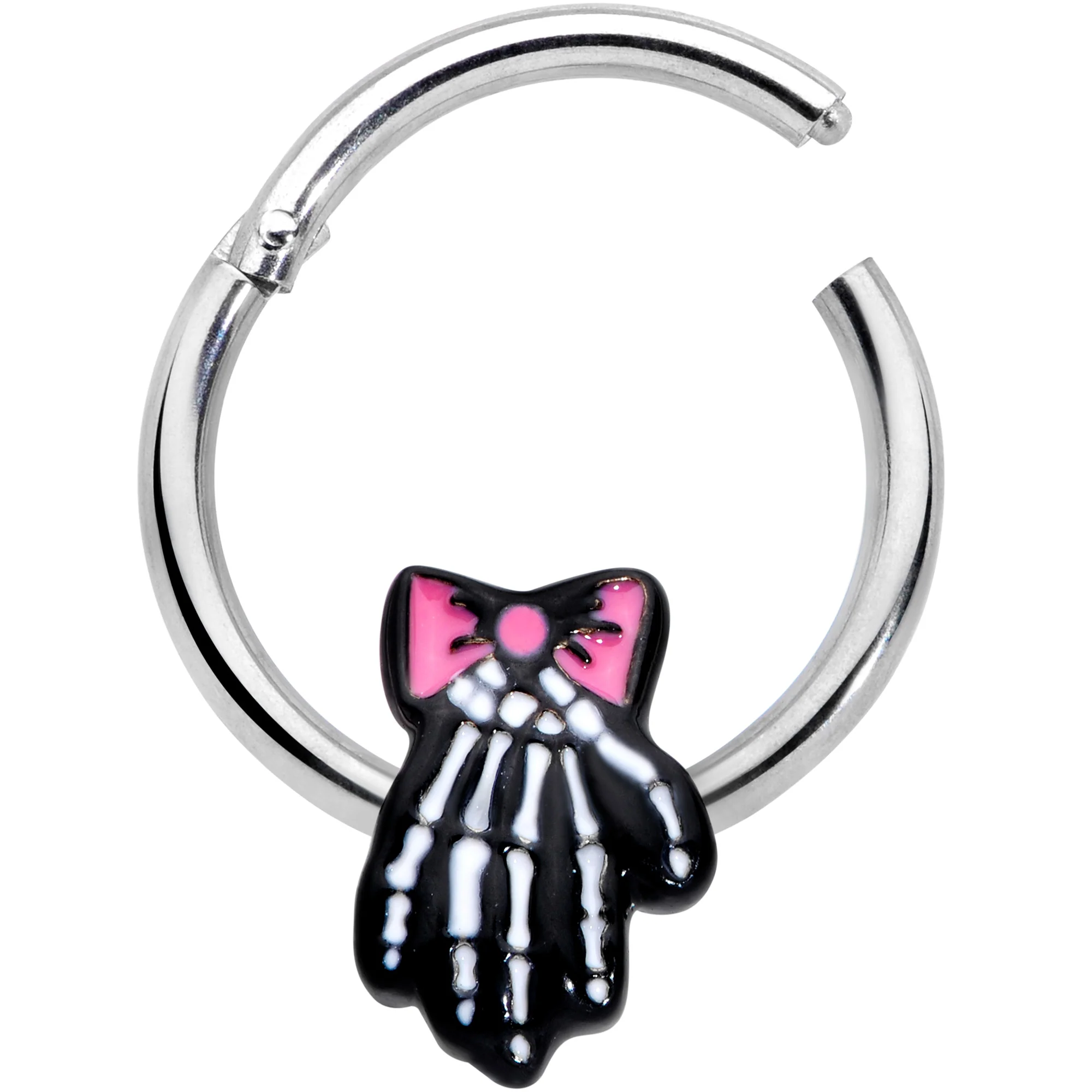 16G 3/8 Skeleton Hand Bow Halloween Hinged Segment Ring - Image 2