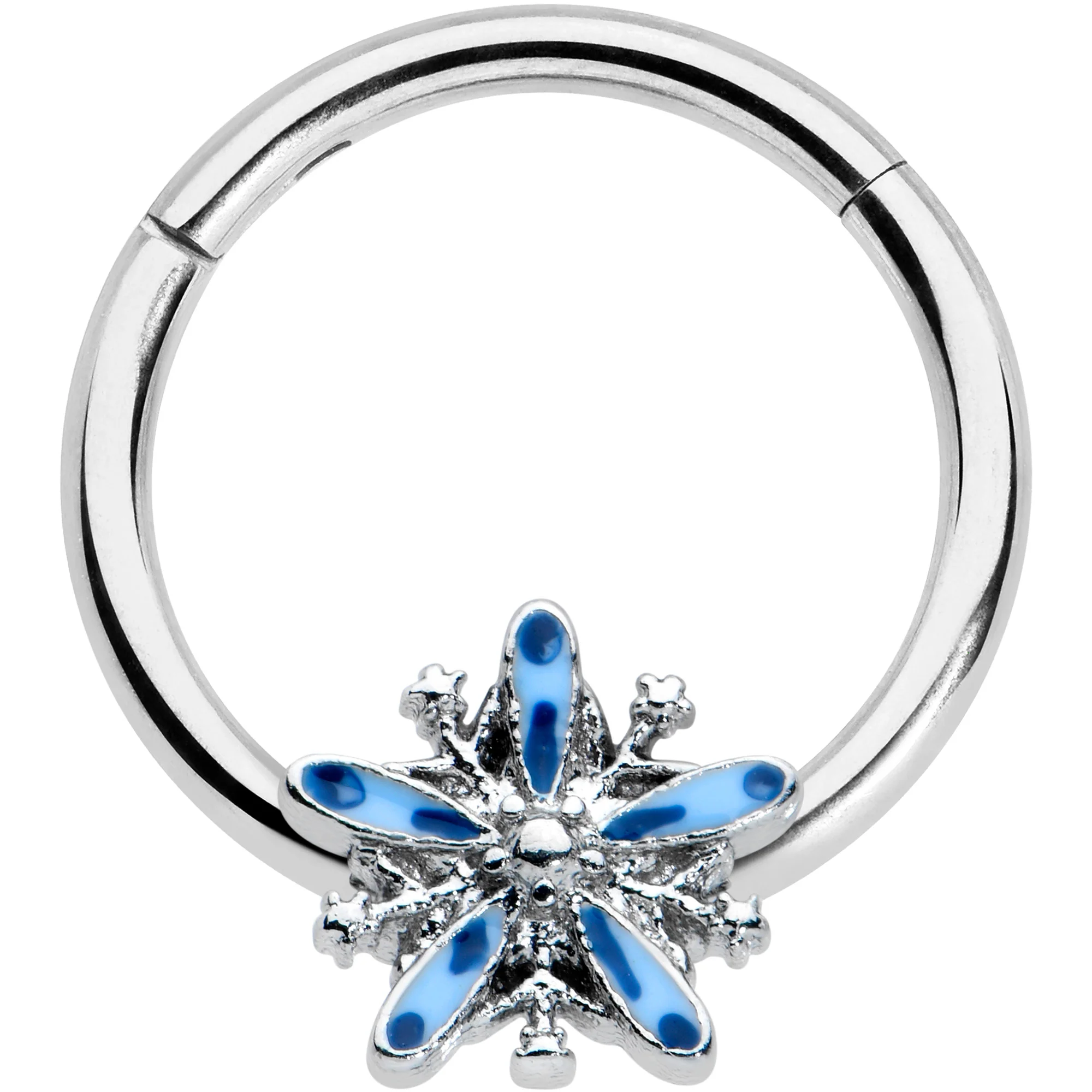 16G 3/8 Snowflake Blues Christmas Hinged Segment Ring