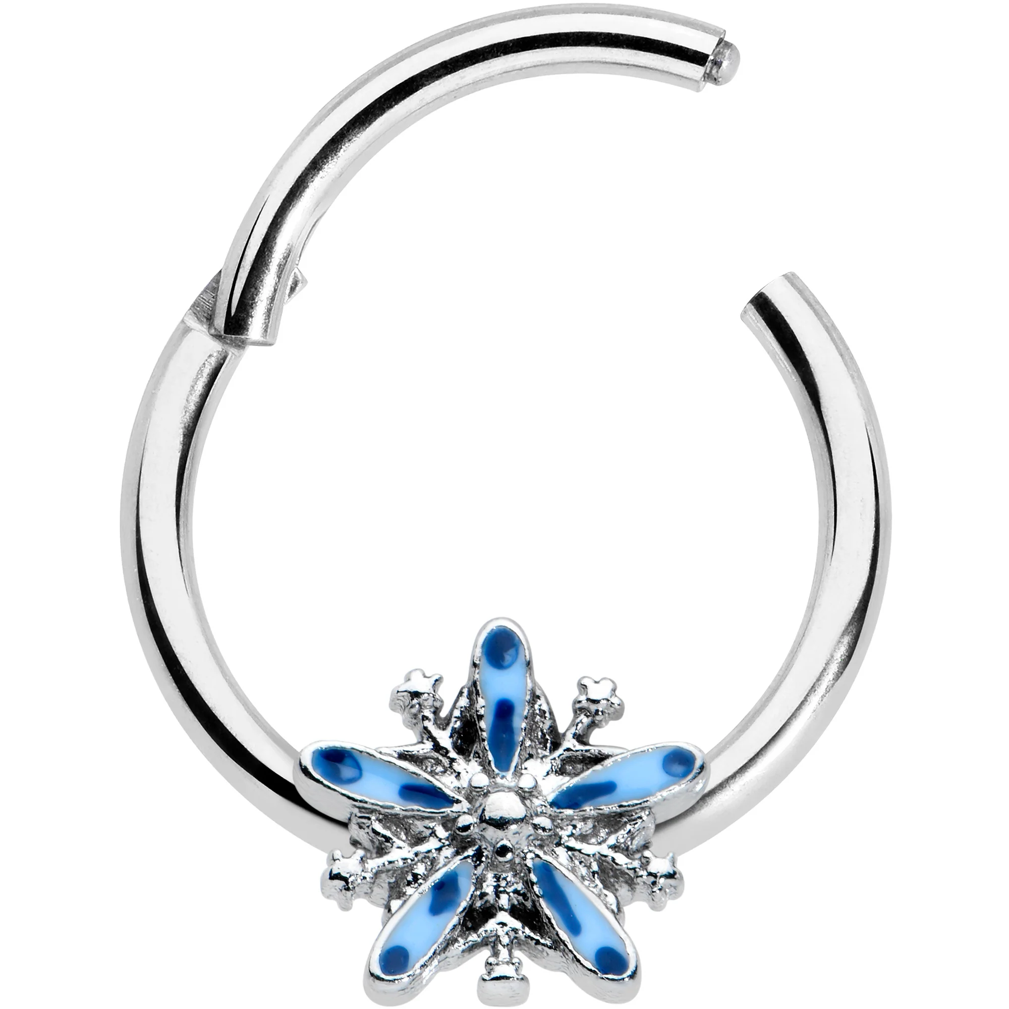 16G 3/8 Snowflake Blues Christmas Hinged Segment Ring - Image 2