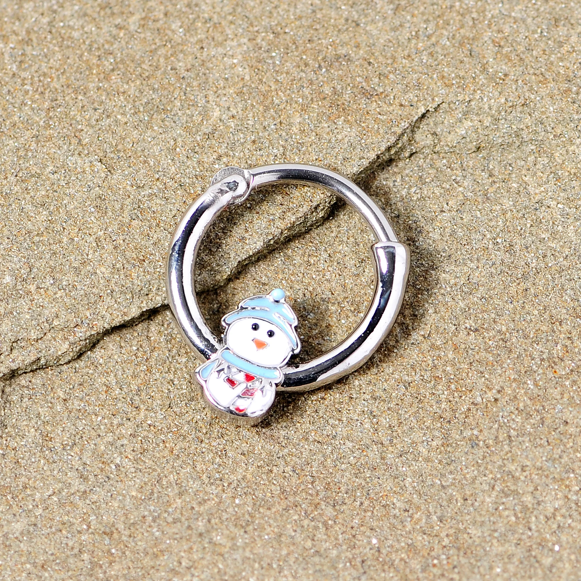 16G 3/8 Snowman Winter Holiday Christmas Septum Clicker - Image 4