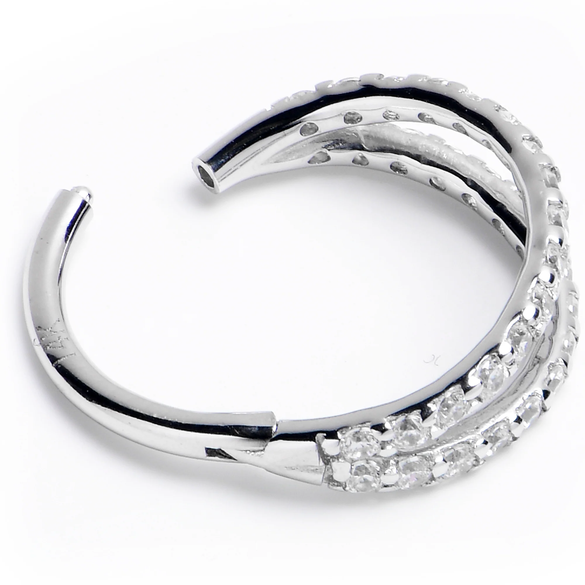 16G 3/8 Solid 14K White Gold Clear CZ Gem Hinged Segment Ring - Image 2