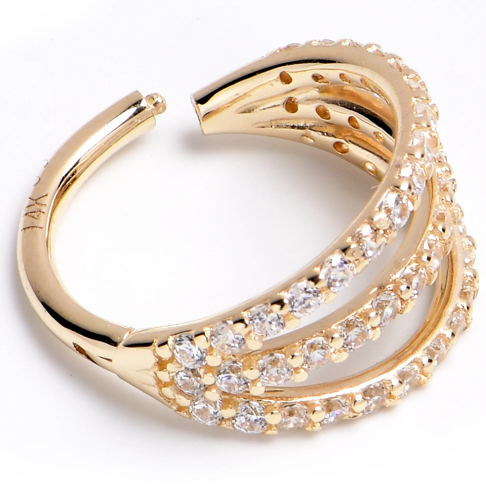 16G 3/8 Solid 14K Yellow Gold Clear CZ Gem Row Hinged Segment Ring - Image 2