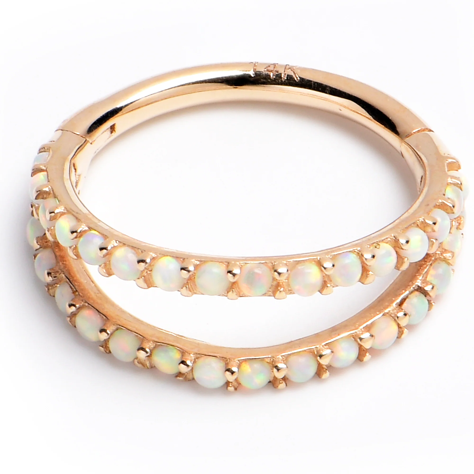16G 3/8 Solid 14K Yellow Gold Synthetic Opal Hinged Segment Ring - Image 3