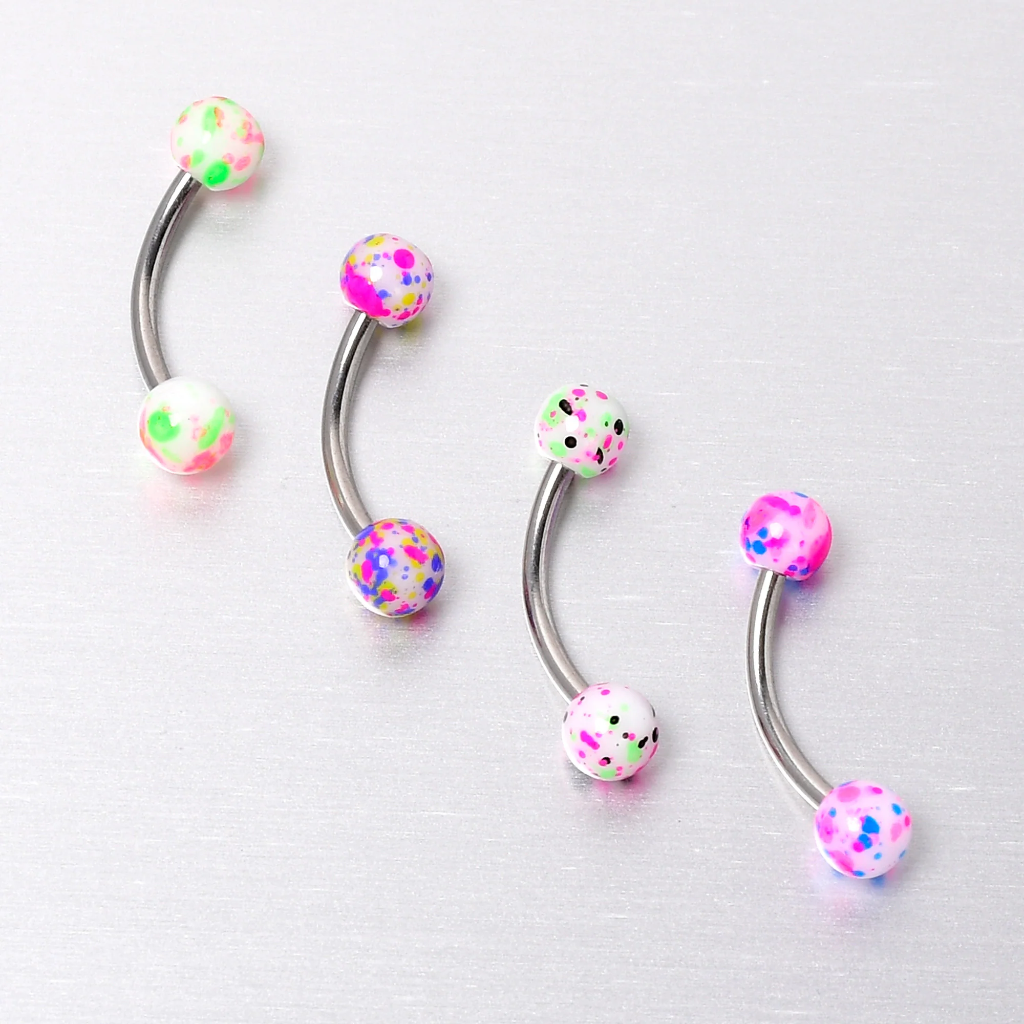 16G 3/8 Splatter Pink Green Blue Curved Eyebrow Ring Set of 4 - Image 7