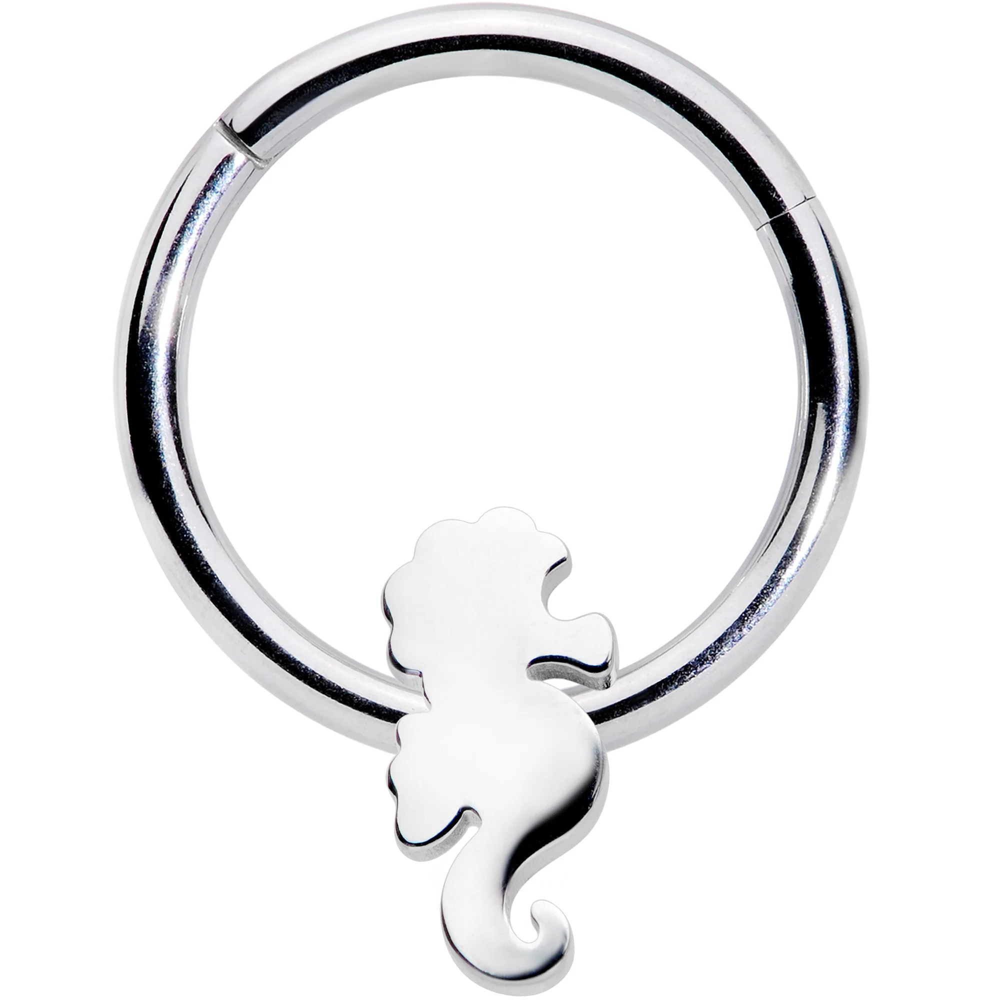 16G 3/8 Steel Nautical Seahorse Hinged Segment Ring