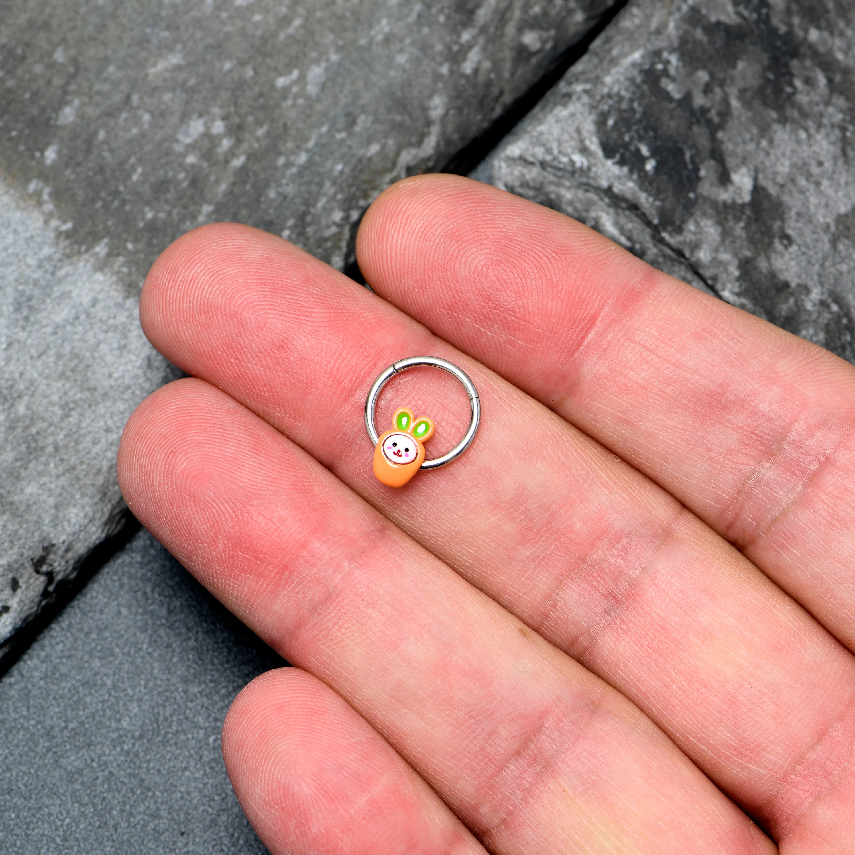 16G 3/8 Surprise Carrot Easter Bunny Hinged Segment Ring - Image 3