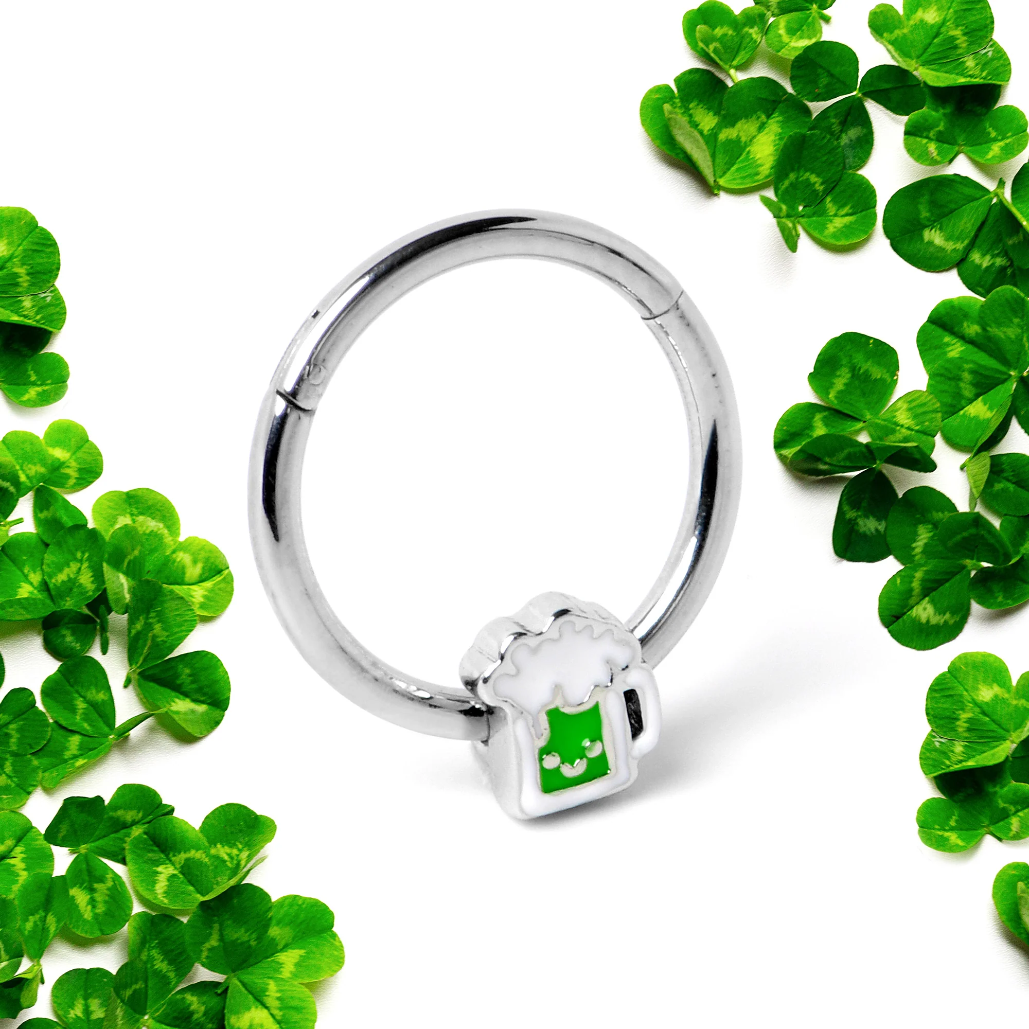 16G 3/8 Sweet Happy Green Beer St Patricks Hinged Segment Ring - Image 4