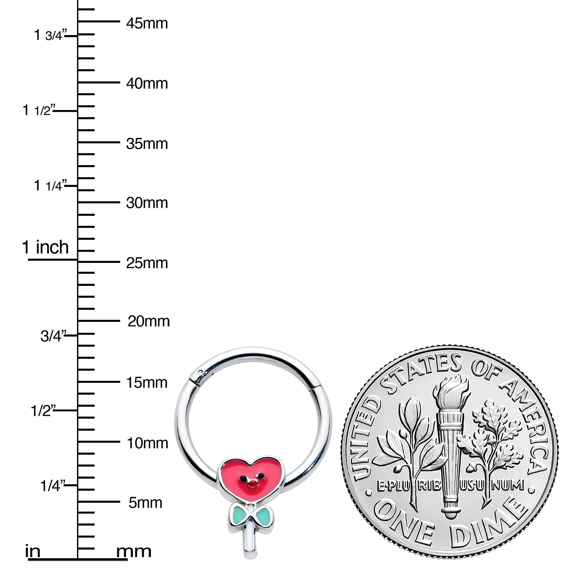 16G 3/8 Sweet Happy Heart Lollipop Hinged Segment Ring - Image 3