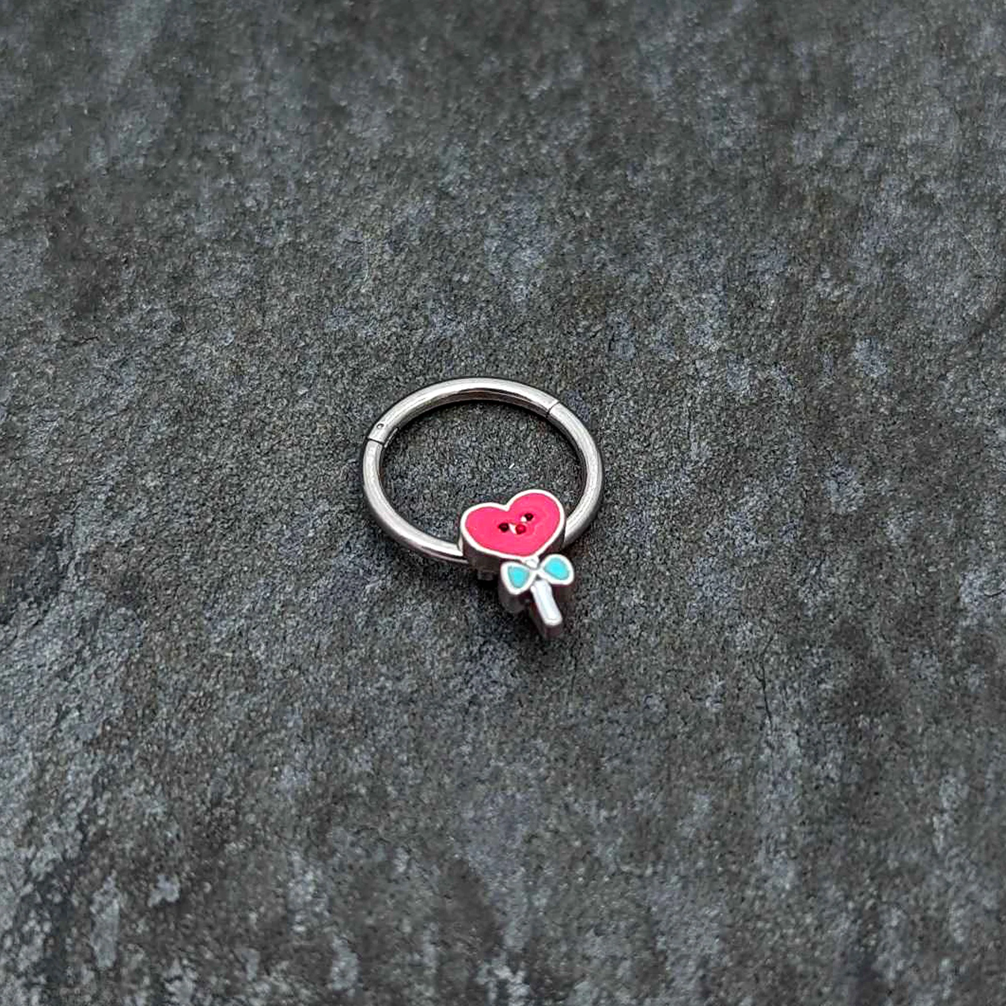 16G 3/8 Sweet Happy Heart Lollipop Hinged Segment Ring - Image 4