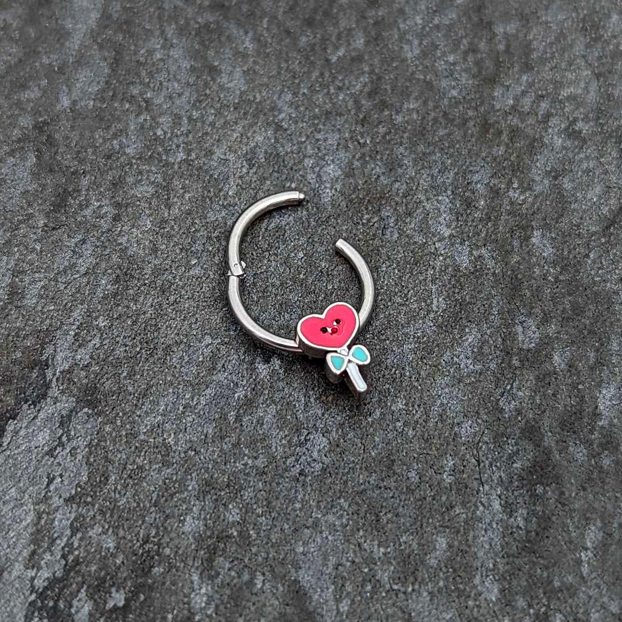 16G 3/8 Sweet Happy Heart Lollipop Hinged Segment Ring - Image 5