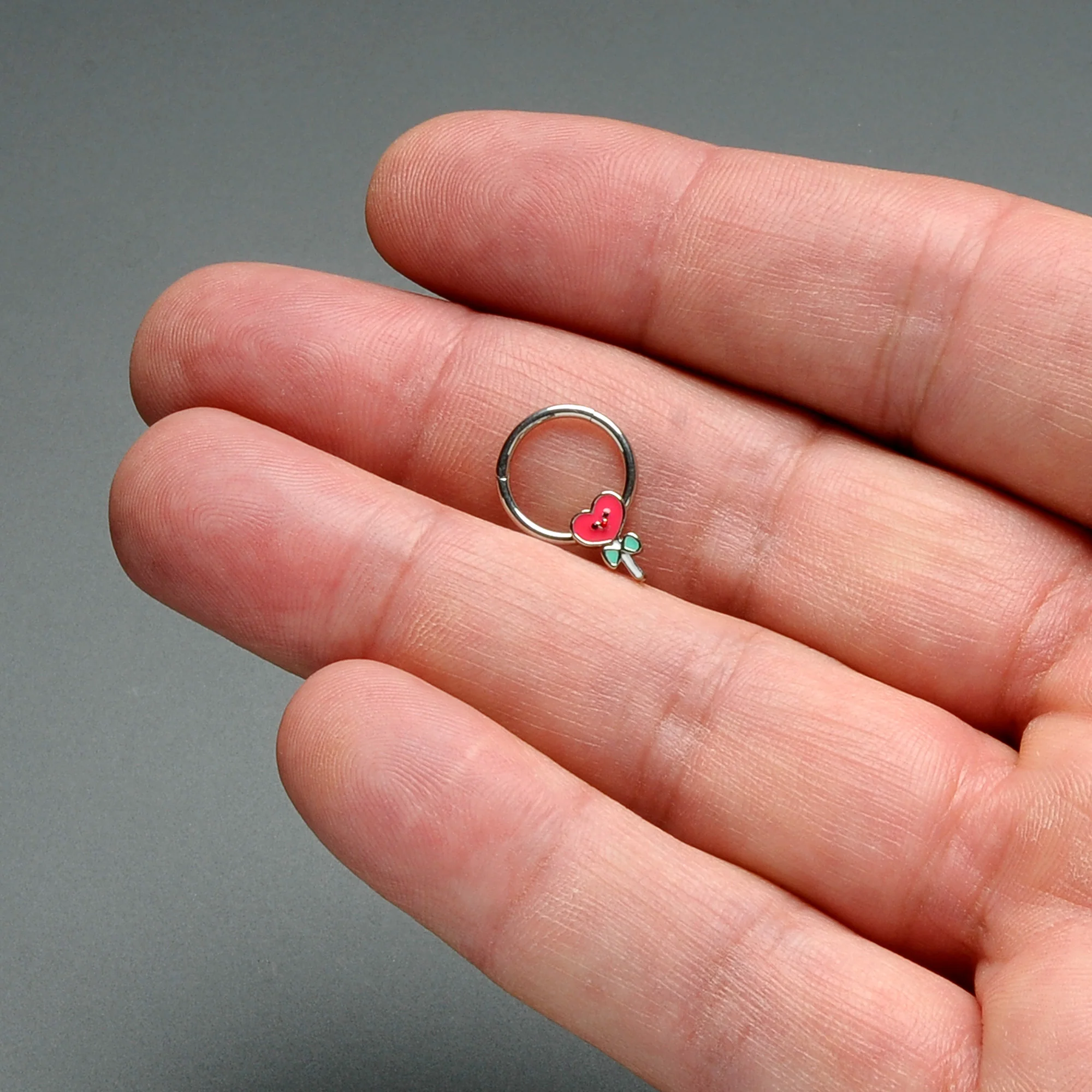 16G 3/8 Sweet Happy Heart Lollipop Hinged Segment Ring - Image 7
