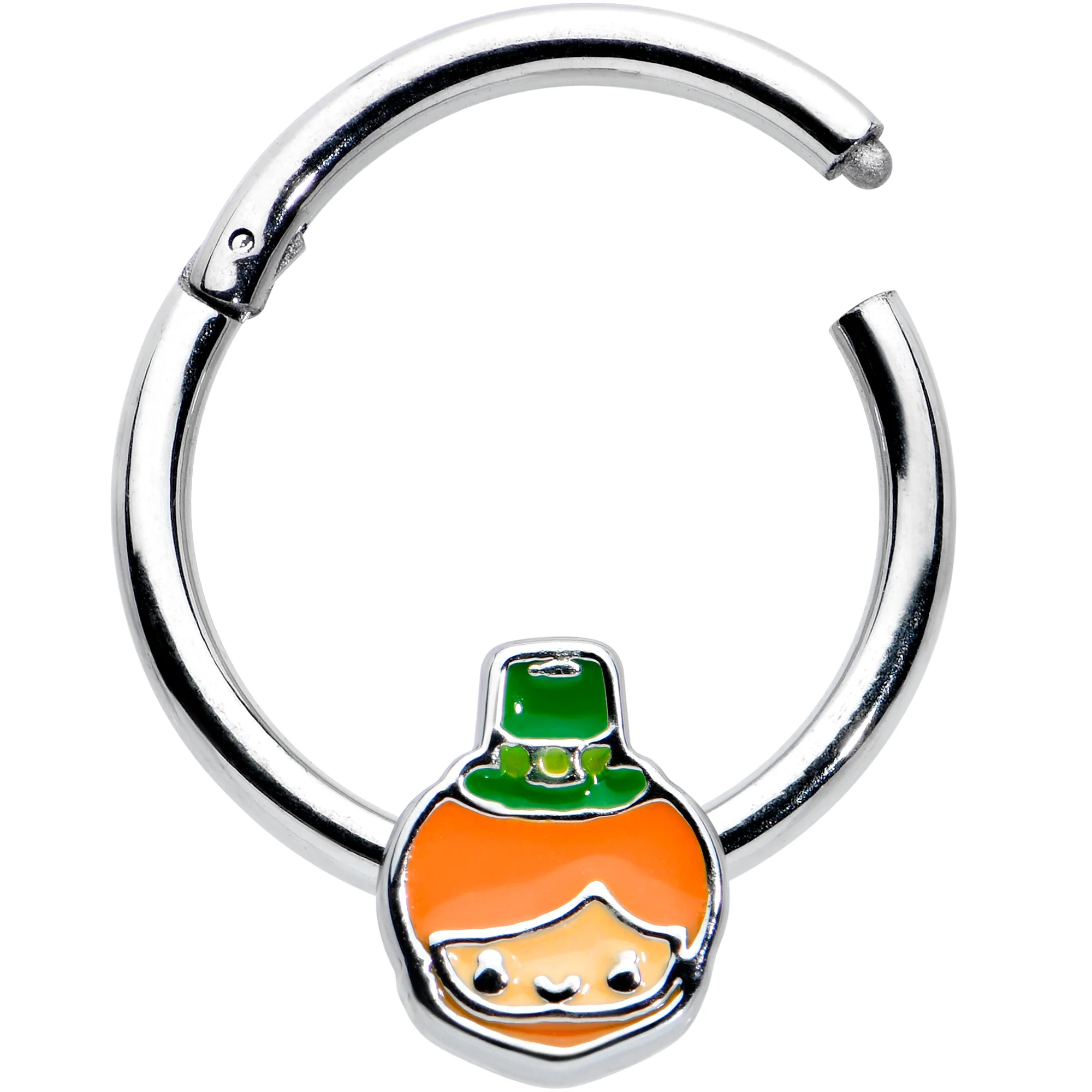16G 3/8 Sweet Happy Leprechaun St Patricks Hinged Segment Ring - Image 2