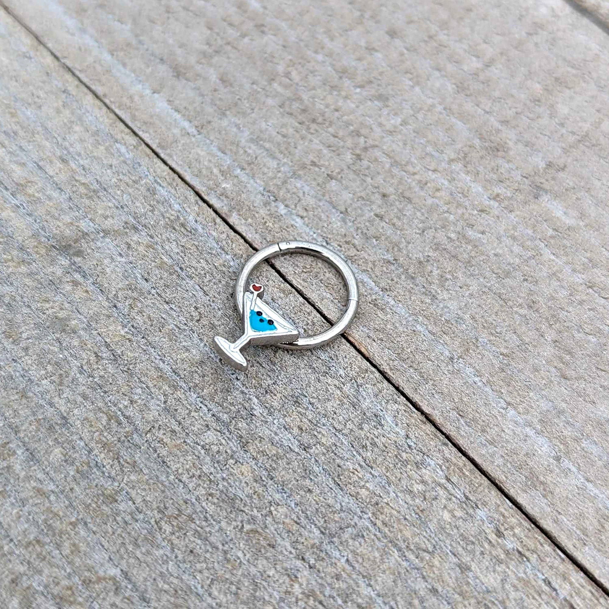 16G 3/8 Sweet Martini Glass Heart Hinged Segment Ring - Image 6