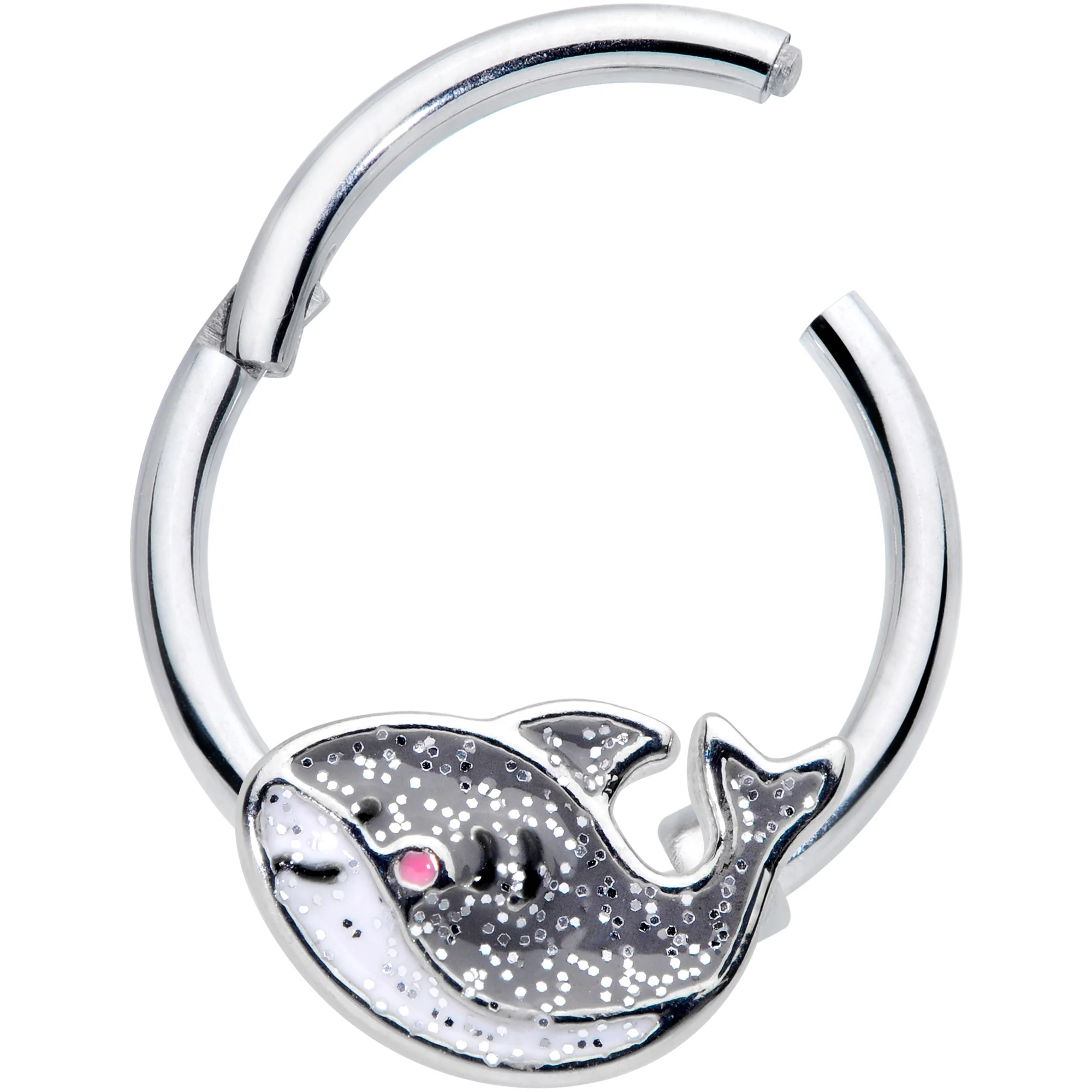 16G 3/8 Sweet Smiling Whale Hinged Segment Ring - Image 2