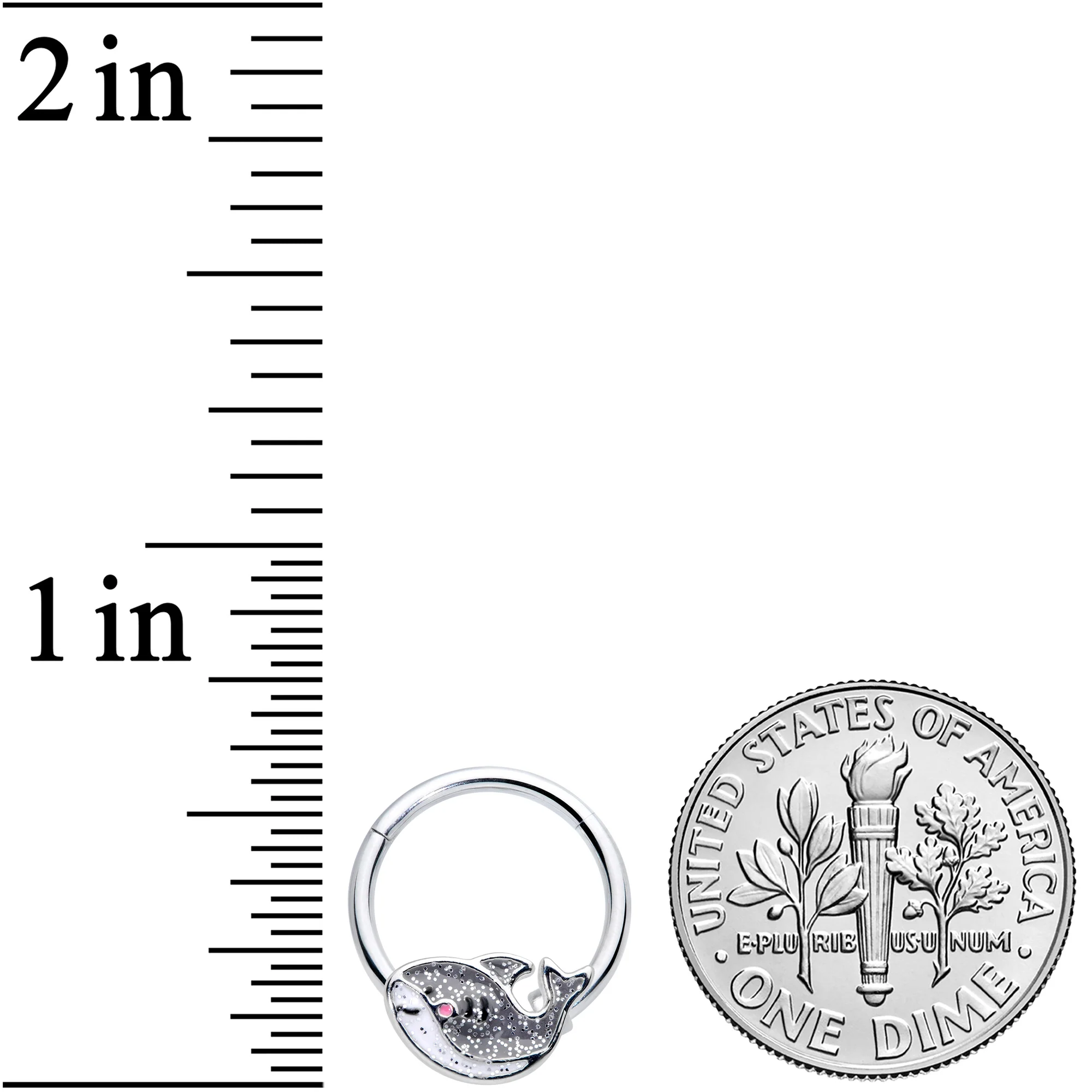 16G 3/8 Sweet Smiling Whale Hinged Segment Ring - Image 3