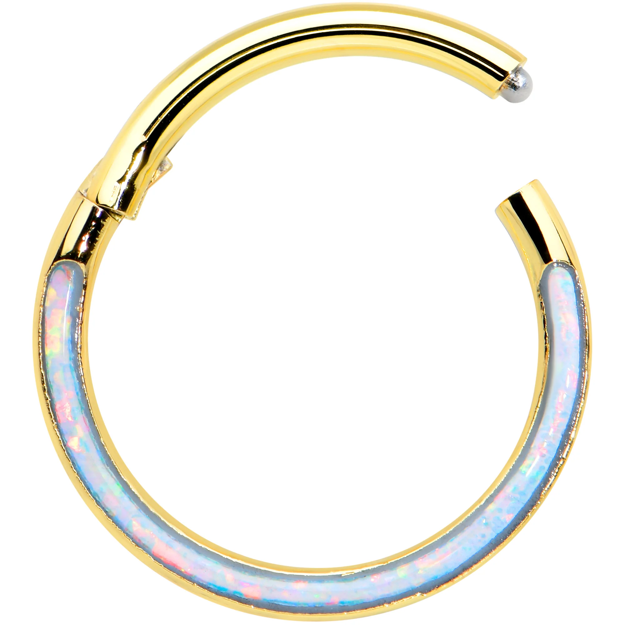 16G 3/8 Synth Opal Gold Tone Bottom Curve Hinged Segment Ring - Image 2