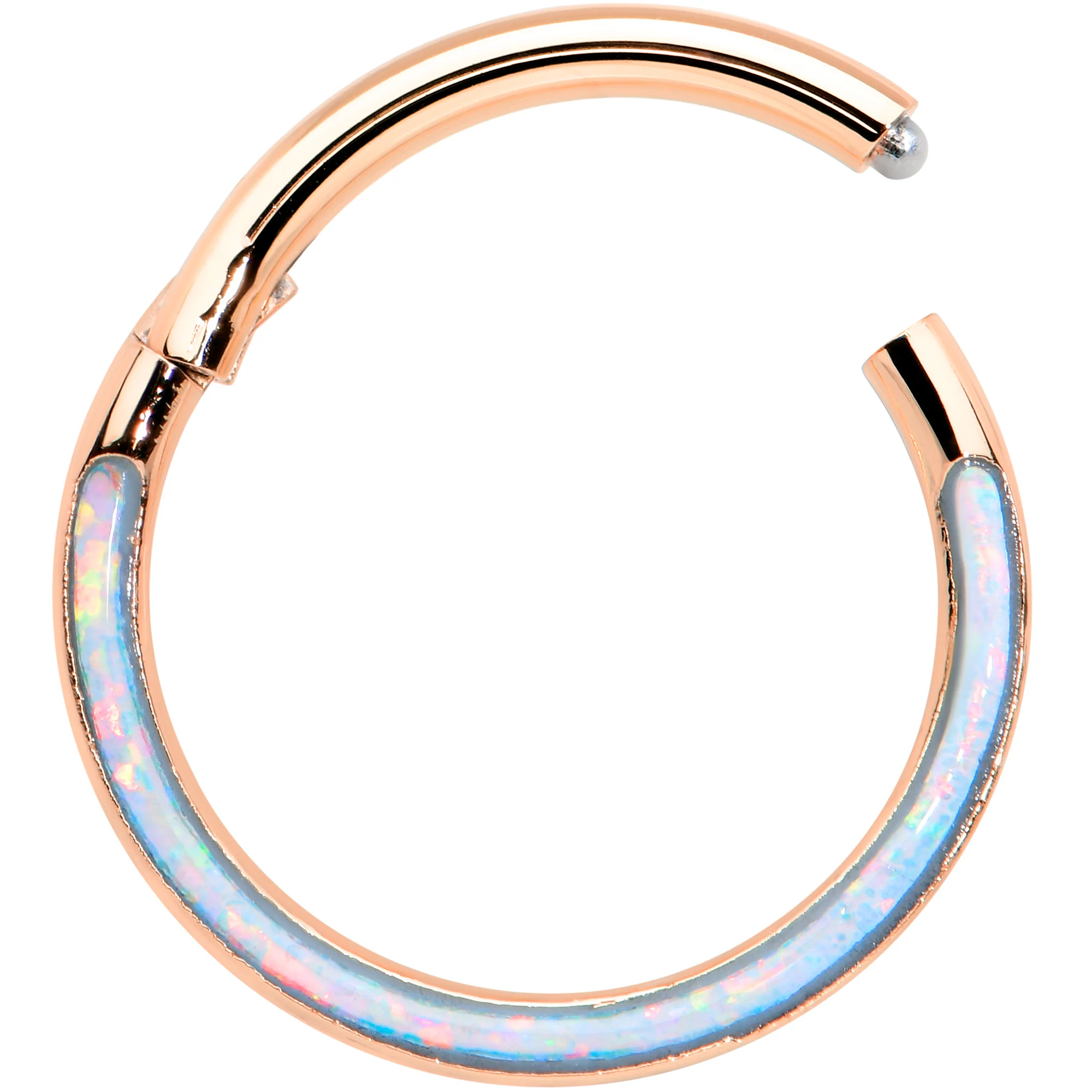 16G 3/8 Synth Opal Rose Gold Tone Bottom Curve Hinge Segment Ring - Image 2
