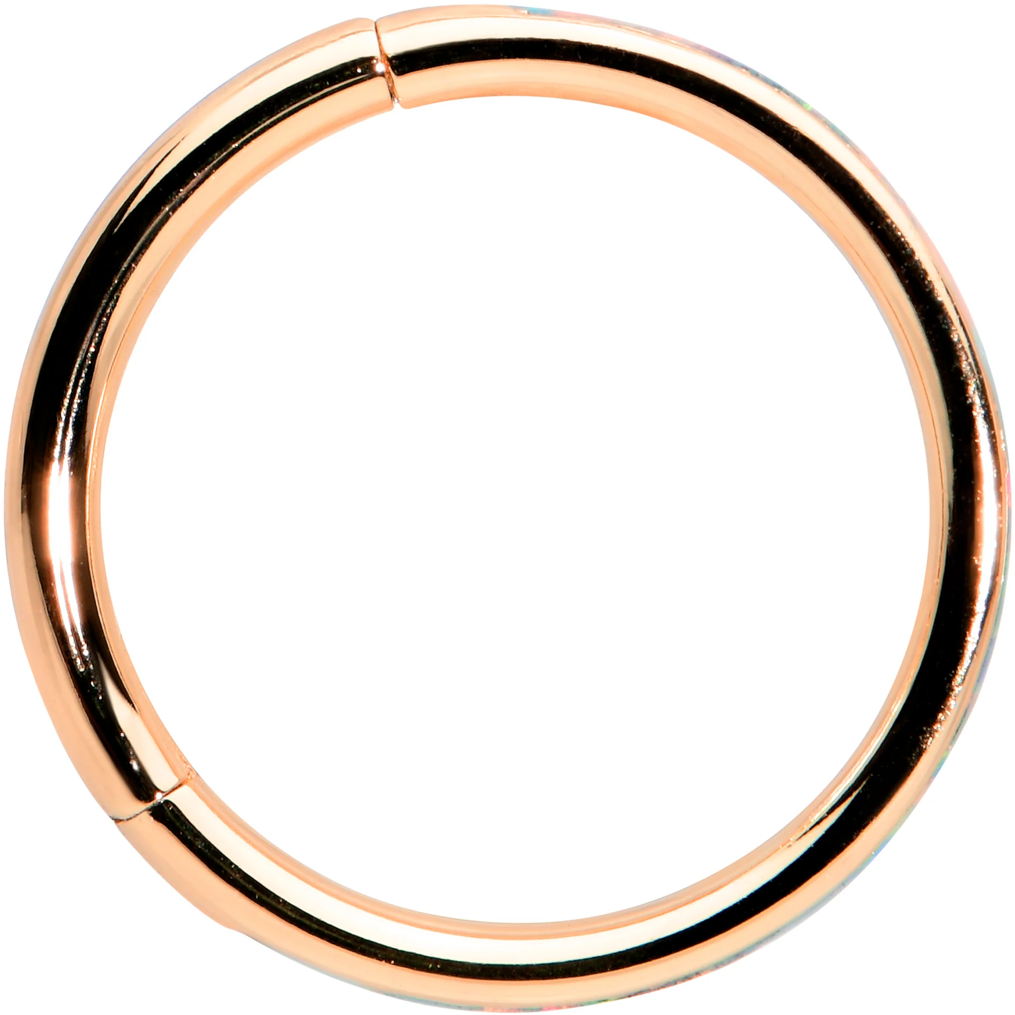 16G 3/8 Synth Opal Rose Gold Tone Sleek Forward Face Segment Ring - Image 2