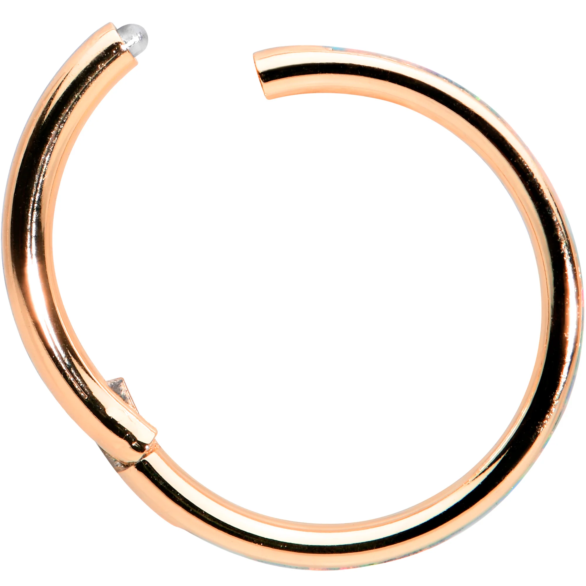 16G 3/8 Synth Opal Rose Gold Tone Sleek Forward Face Segment Ring - Image 3