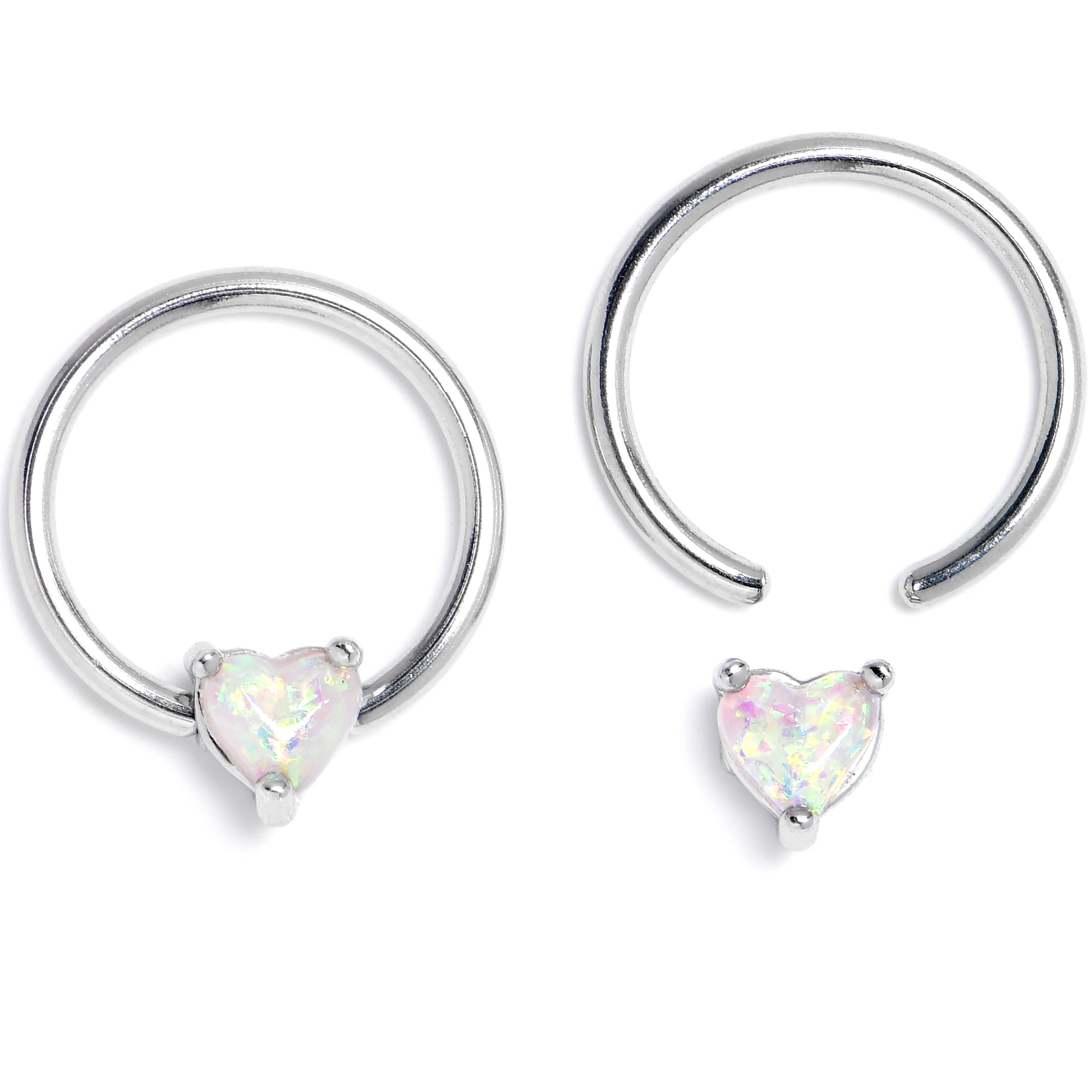 16G 3/8 Faux Opal Heart BCR Captive Ring Set of 4 - Image 2