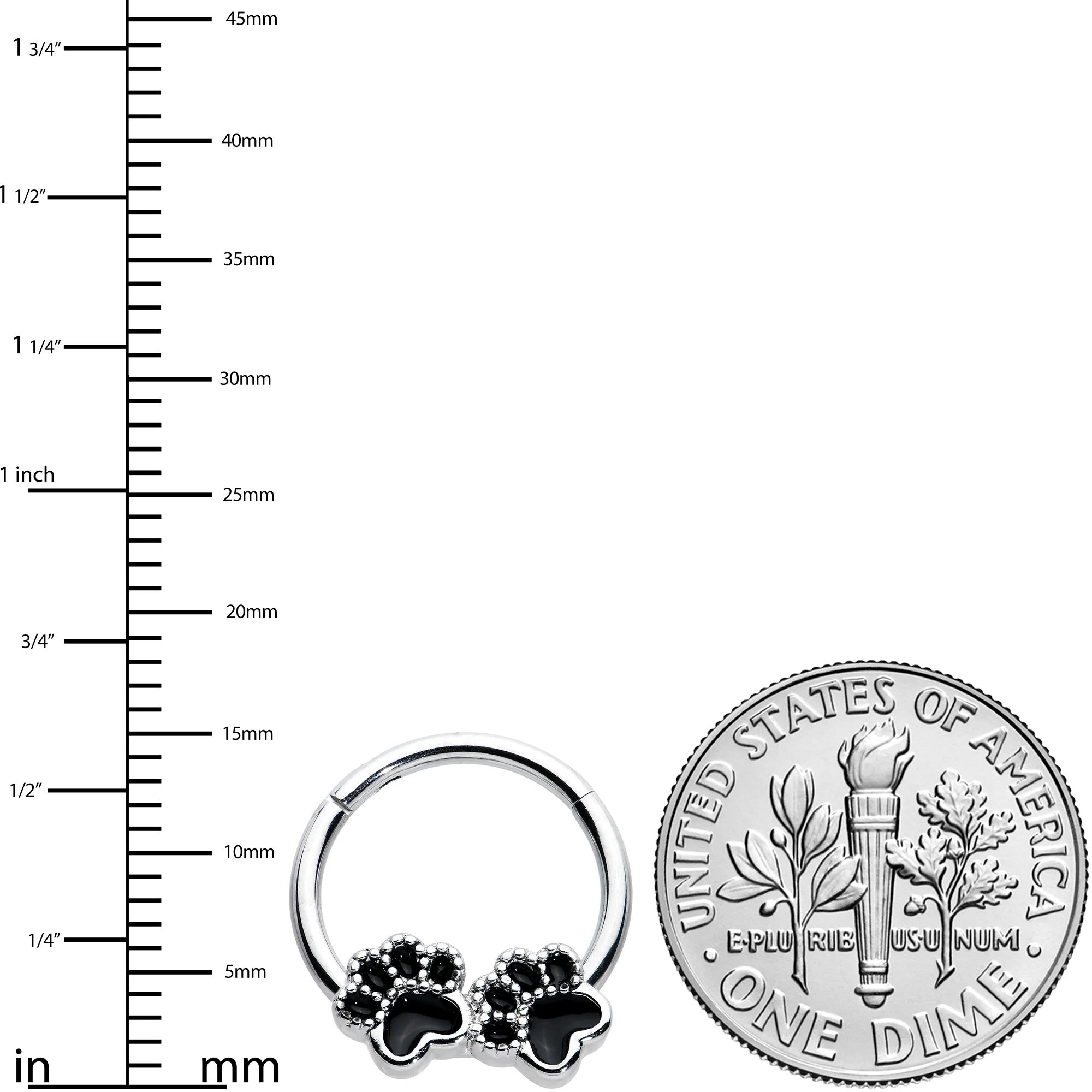 16G 3/8 Textured Black Paw Prints Hinged Segment Ring - Image 3