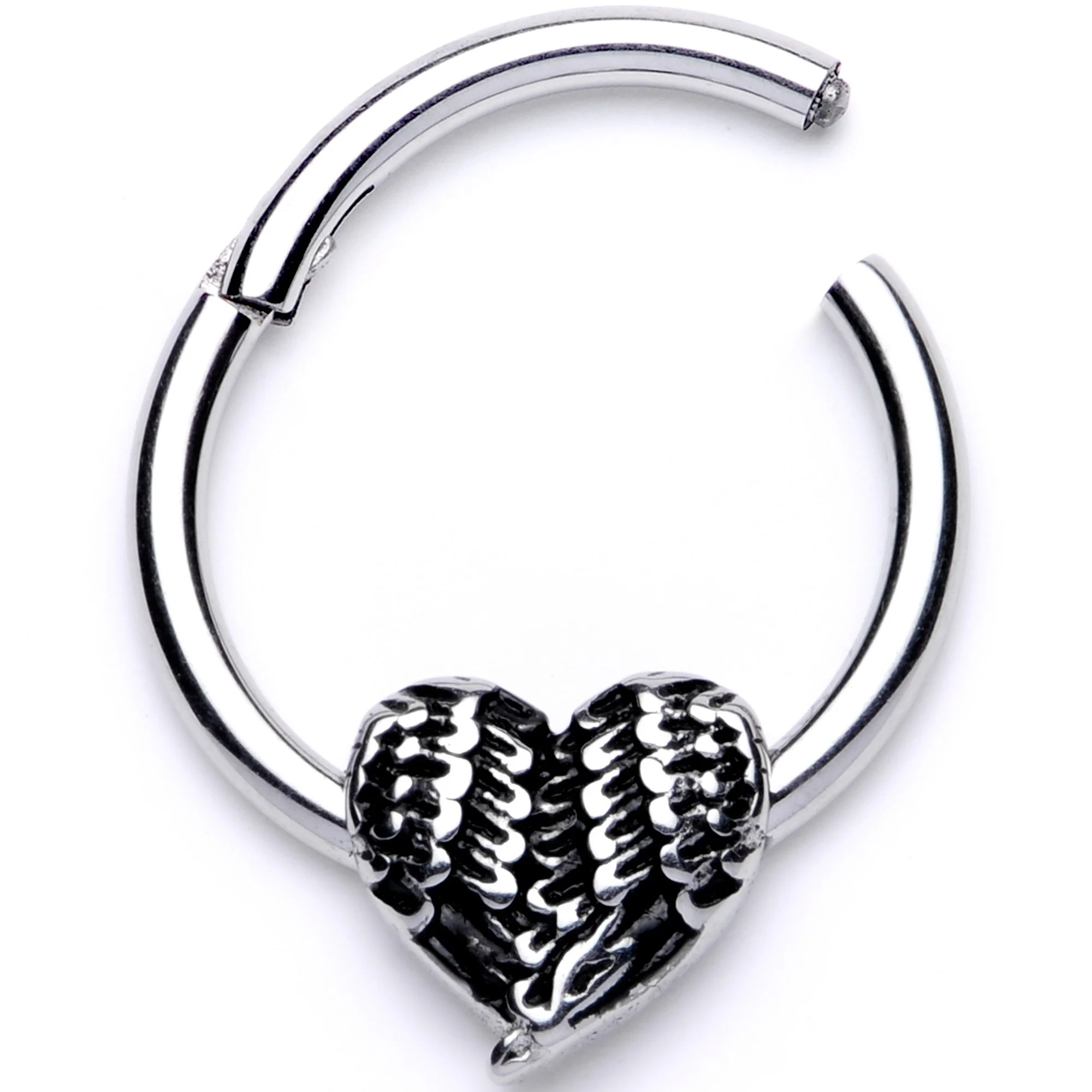 16G 3/8 Textured Geometric Heart Hinged Segment Ring - Image 2