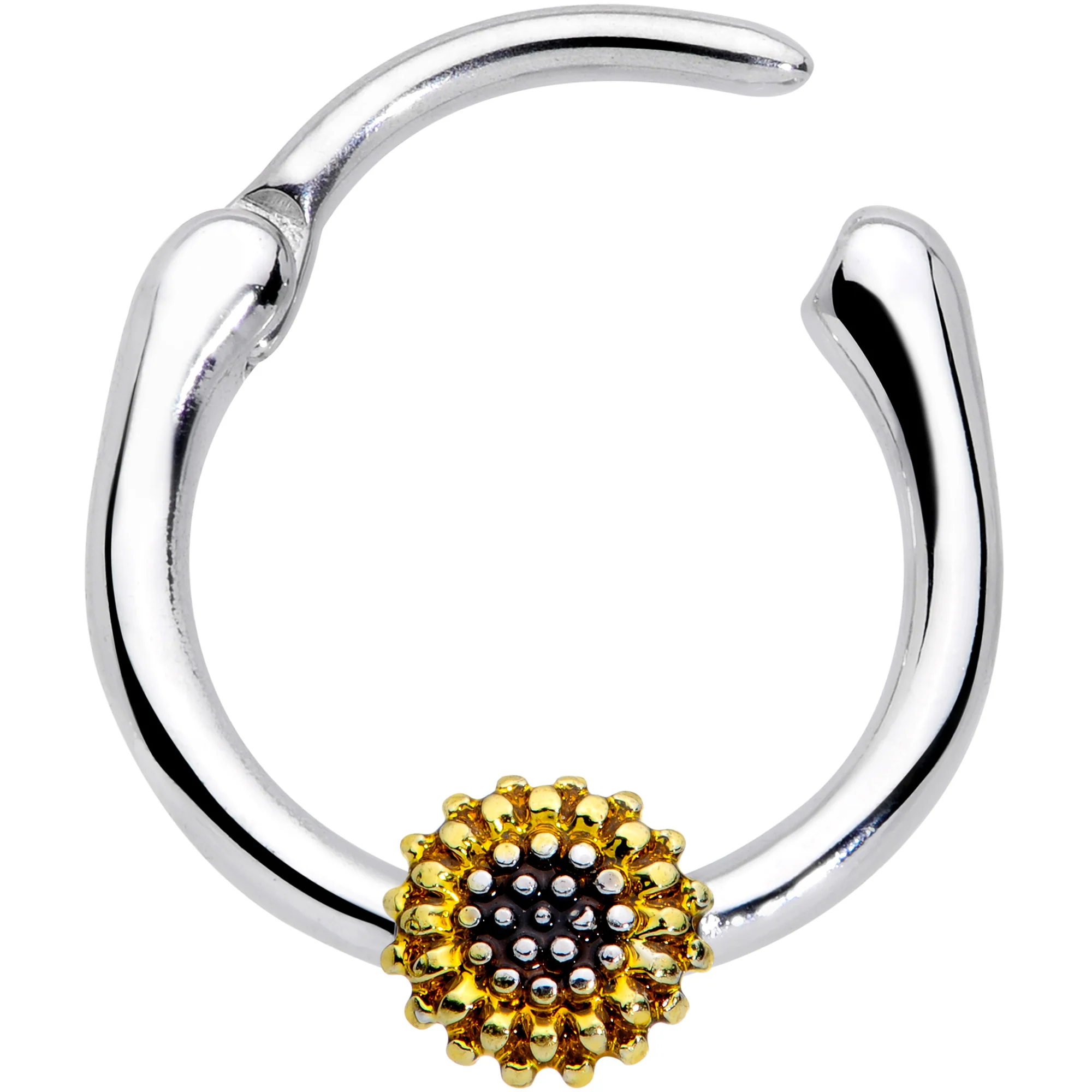 16G 3/8 Textured Yellow Sunflower Cartilage Clicker - Image 2