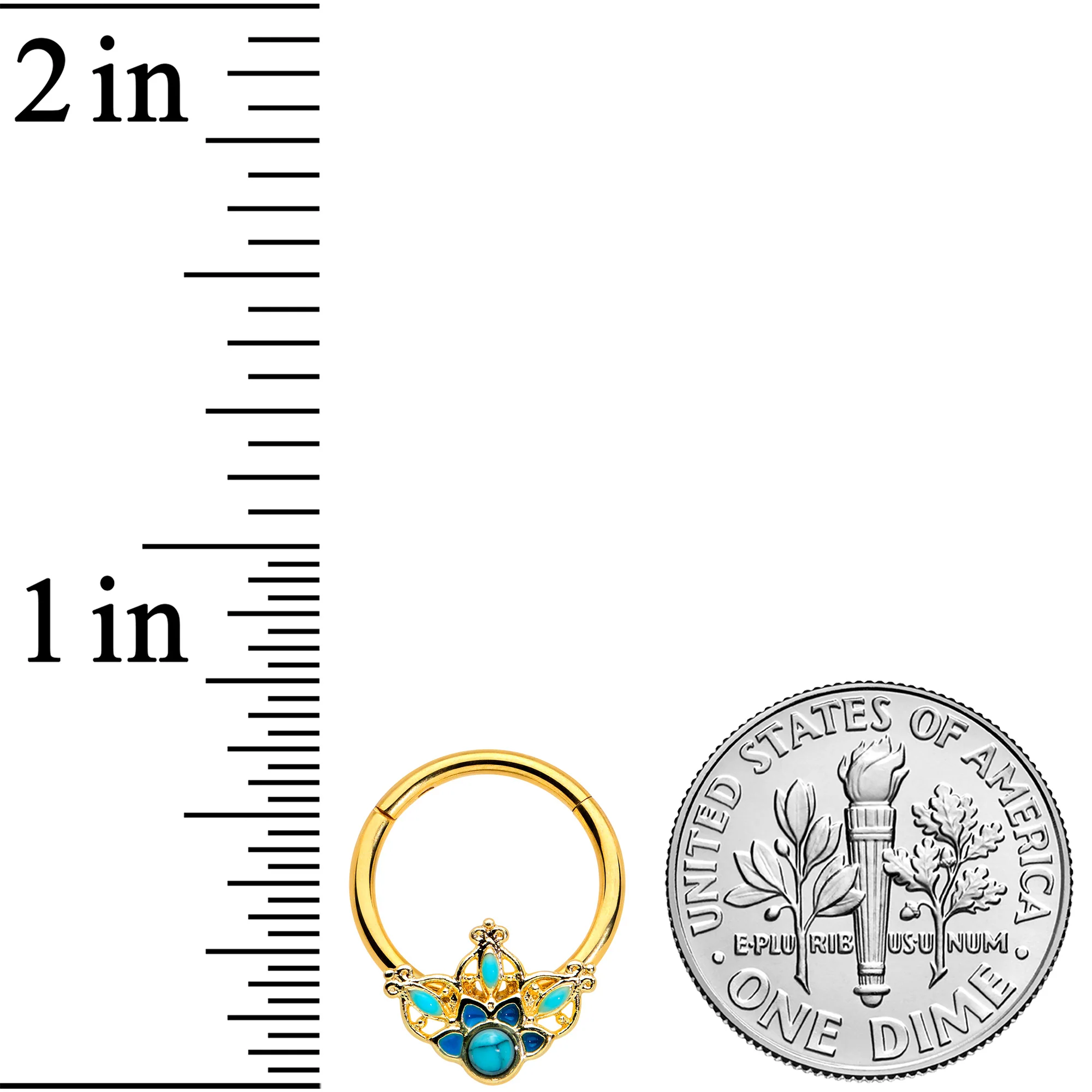 16G 3/8 Turquoise Gold Tone Opulent Flower Hinged Segment Ring - Image 3