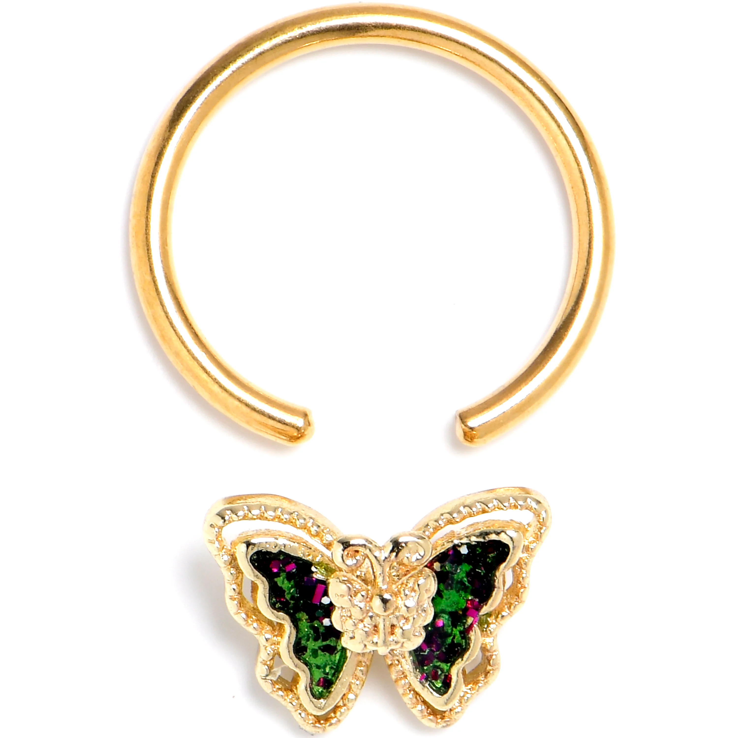 16G 3/8 Vitrail Gem Gold Tone Classic Butterfly BCR Captive Ring - Image 2