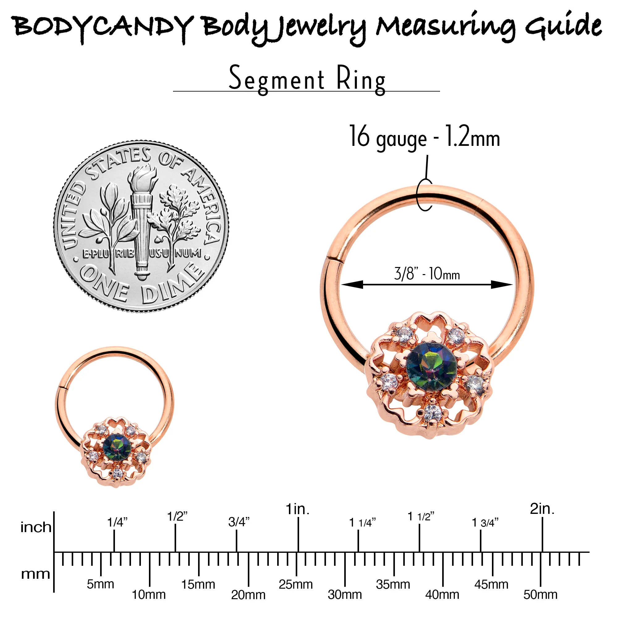 16G 3/8 Vitrail Gem Rose Gold Hue Flower Hinged Segment Ring - Image 6
