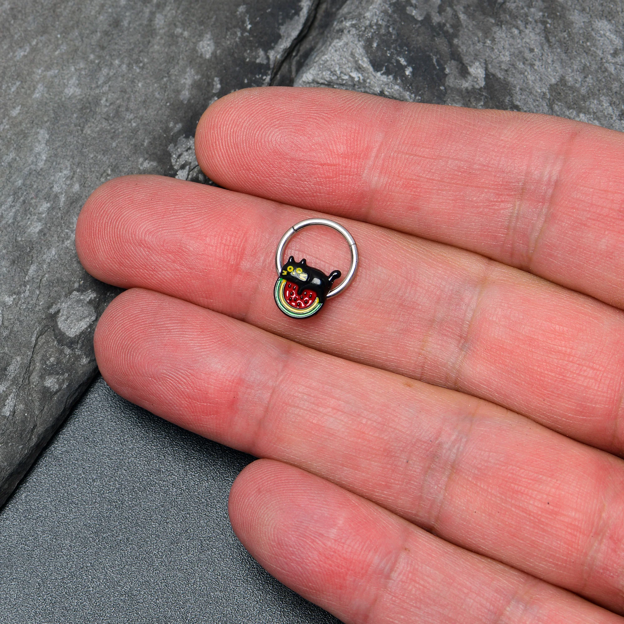 16G 3/8 Watermelon Cat Love Hinged Segment Ring - Image 3