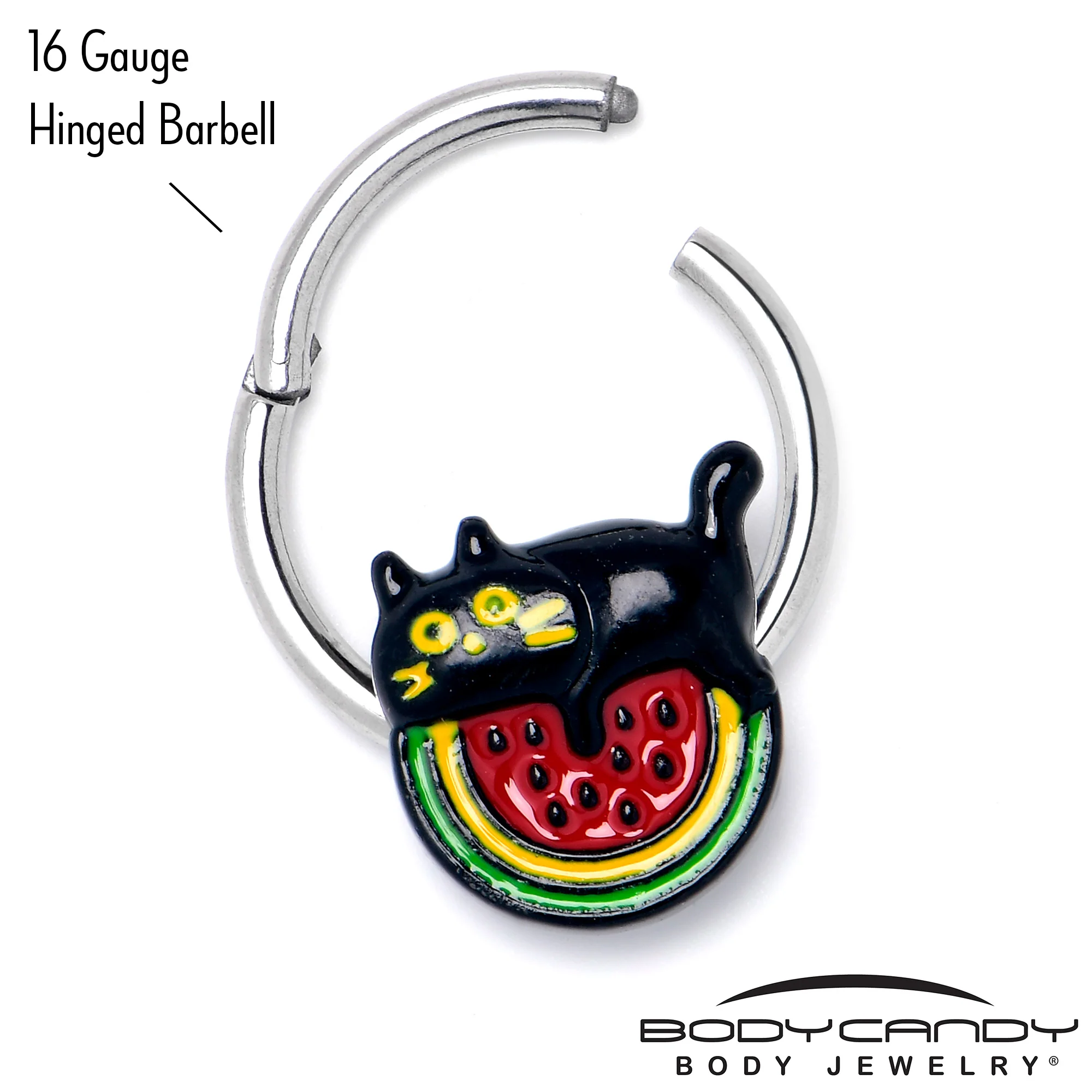 16G 3/8 Watermelon Cat Love Hinged Segment Ring - Image 6