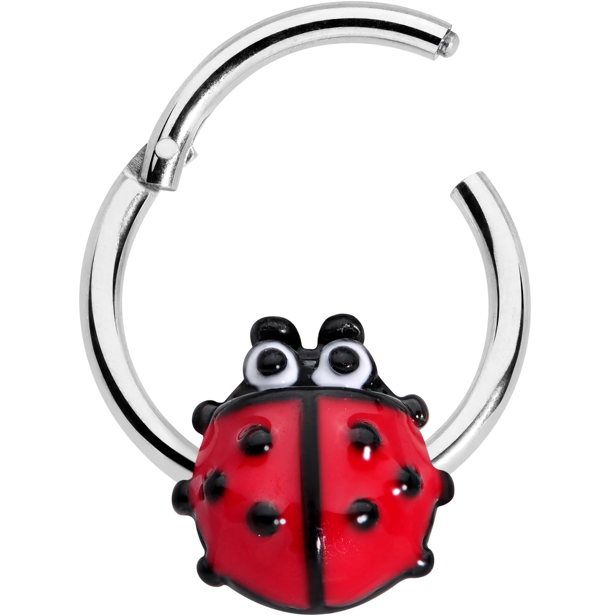 16G 3/8 Whimsical Ladybug Hinged Segment Ring - Image 2