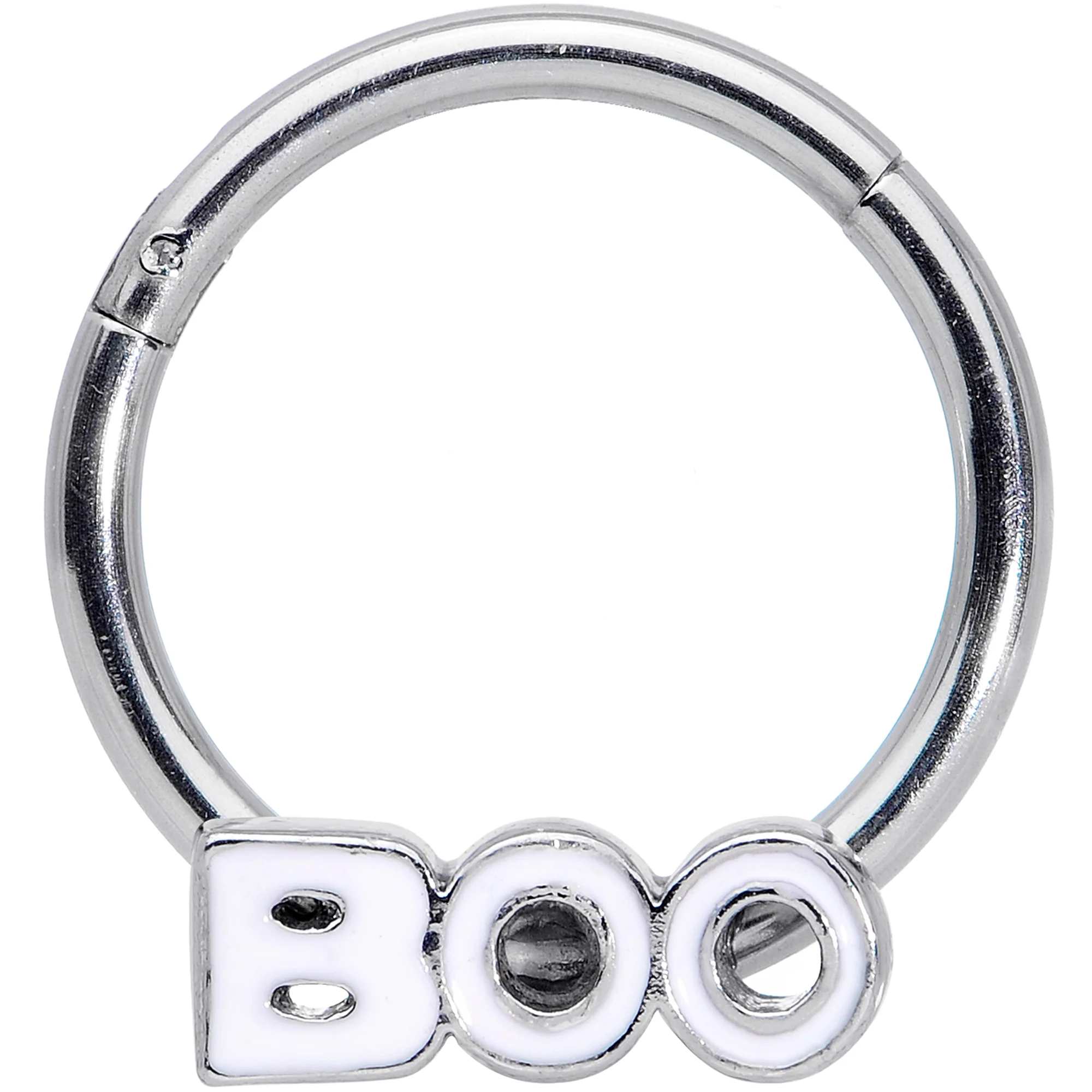 16G 3/8 White Boo Halloween Hinged Segment Ring