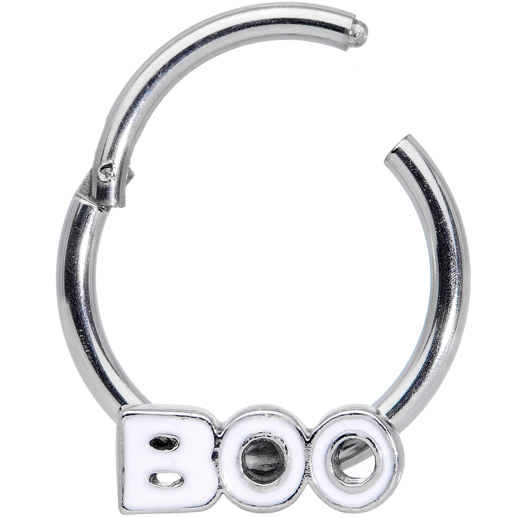 16G 3/8 White Boo Halloween Hinged Segment Ring - Image 2