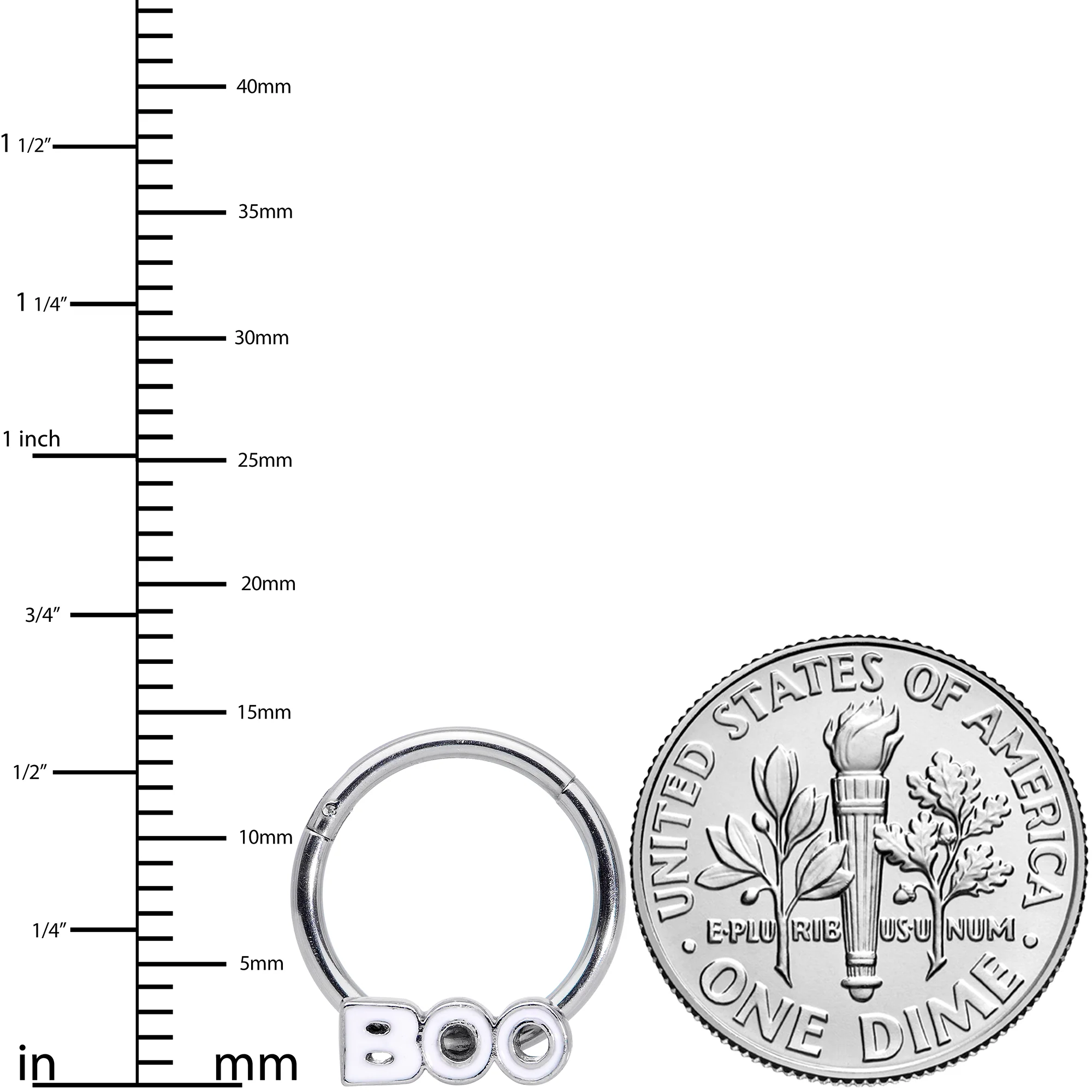 16G 3/8 White Boo Halloween Hinged Segment Ring - Image 3