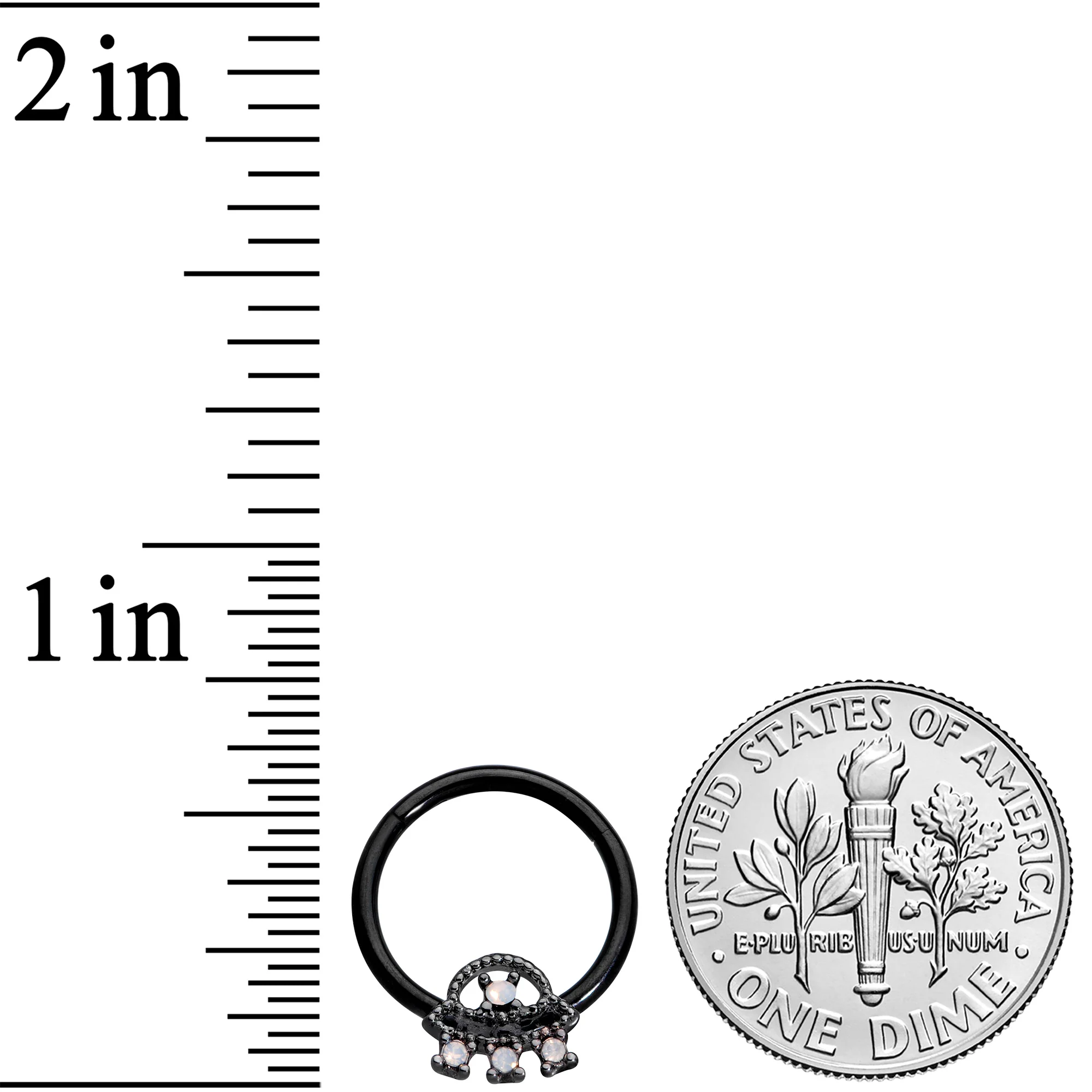 16G 3/8 White Faux Opal Black UFO Hinged Segment Ring - Image 3