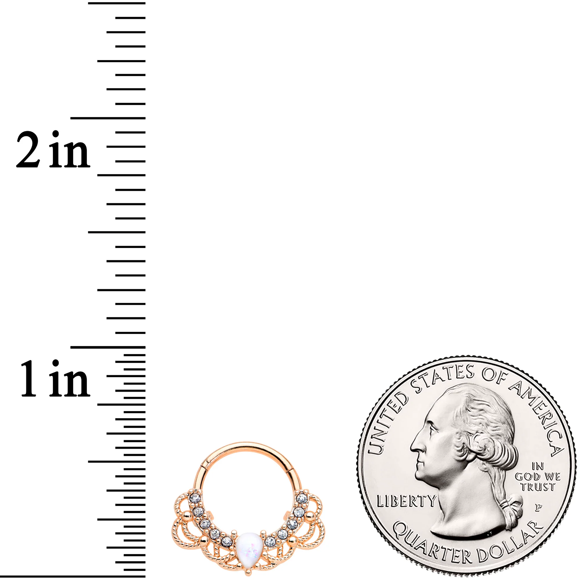 16G 3/8 White Faux Opal Rose Gold Tone Lace Hinged Segment Ring - Image 3