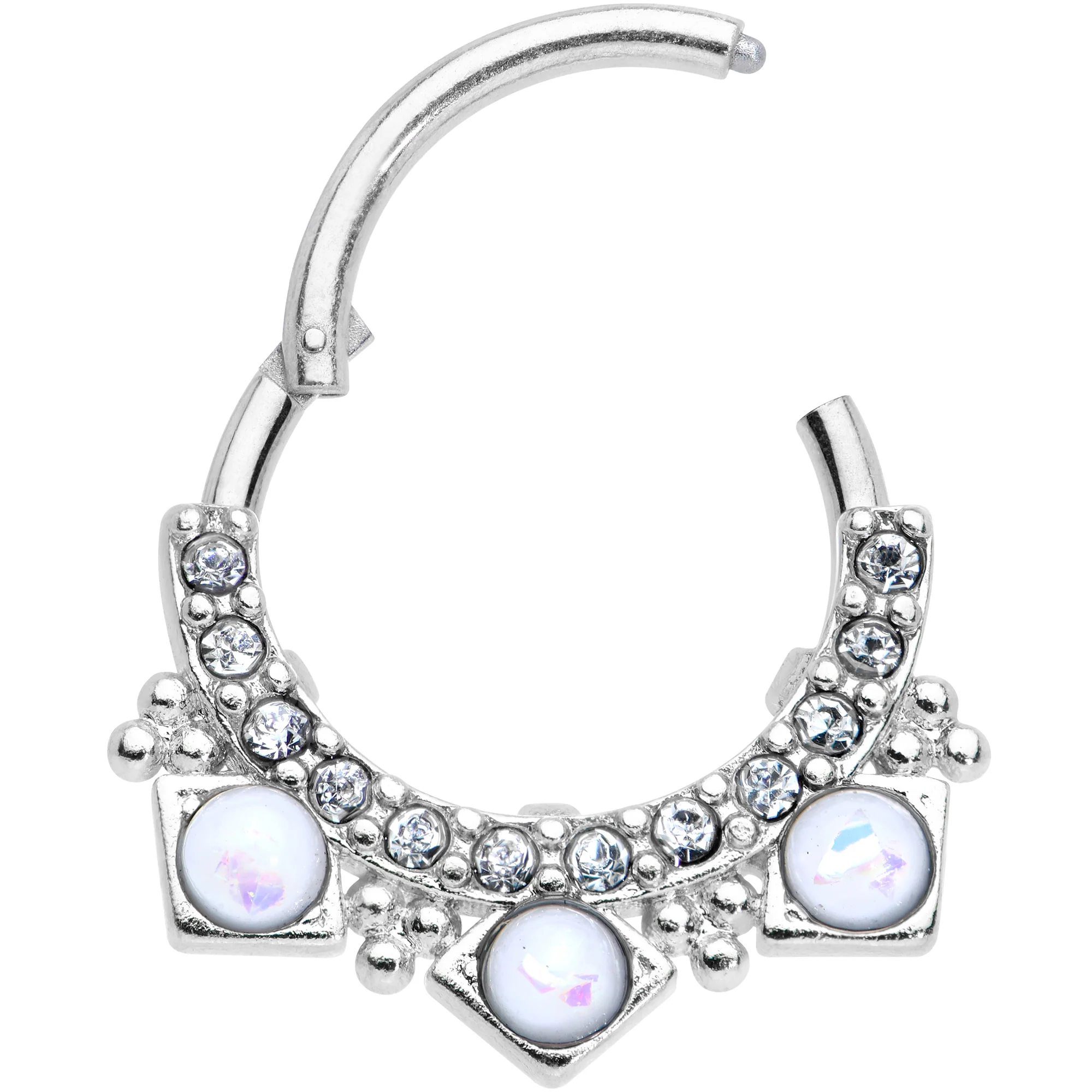 16G 3/8 White Faux Opal Squares Hinged Segment Ring - Image 2