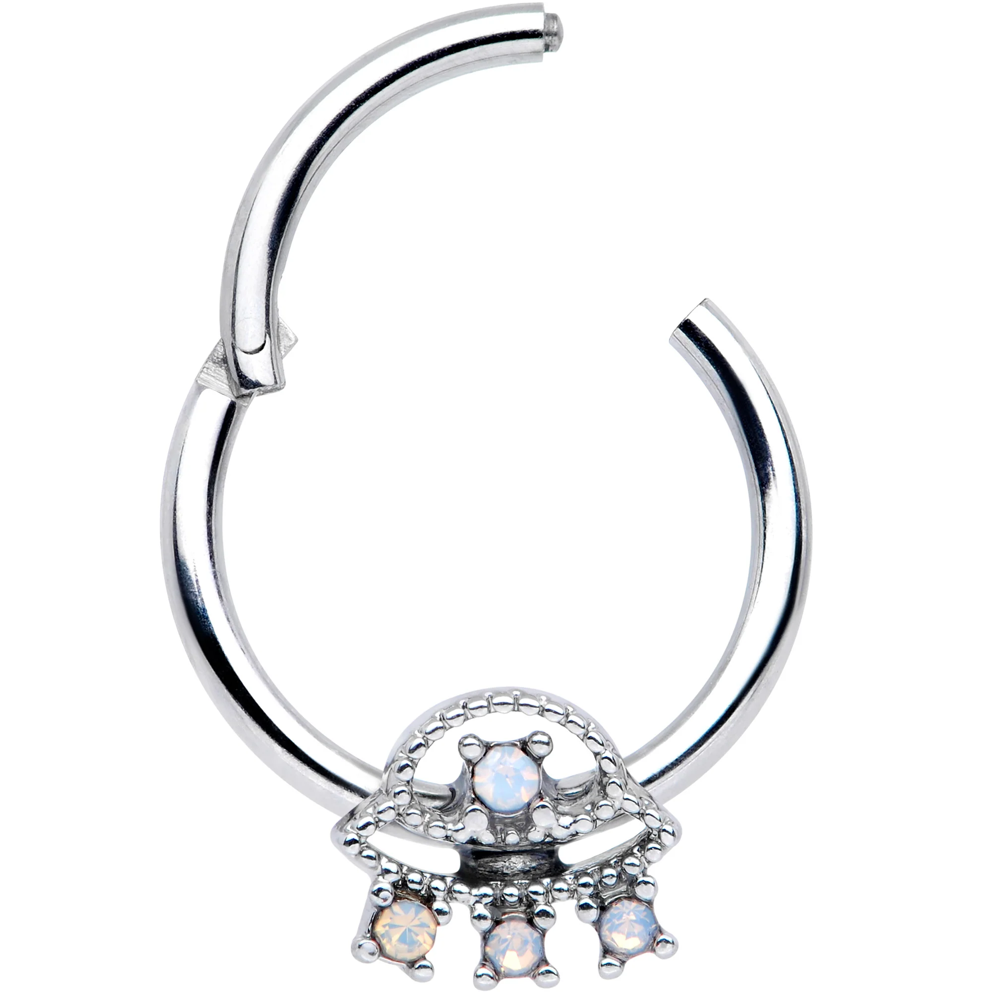 16G 3/8 White Faux Opal UFO Septum Ring - Image 3