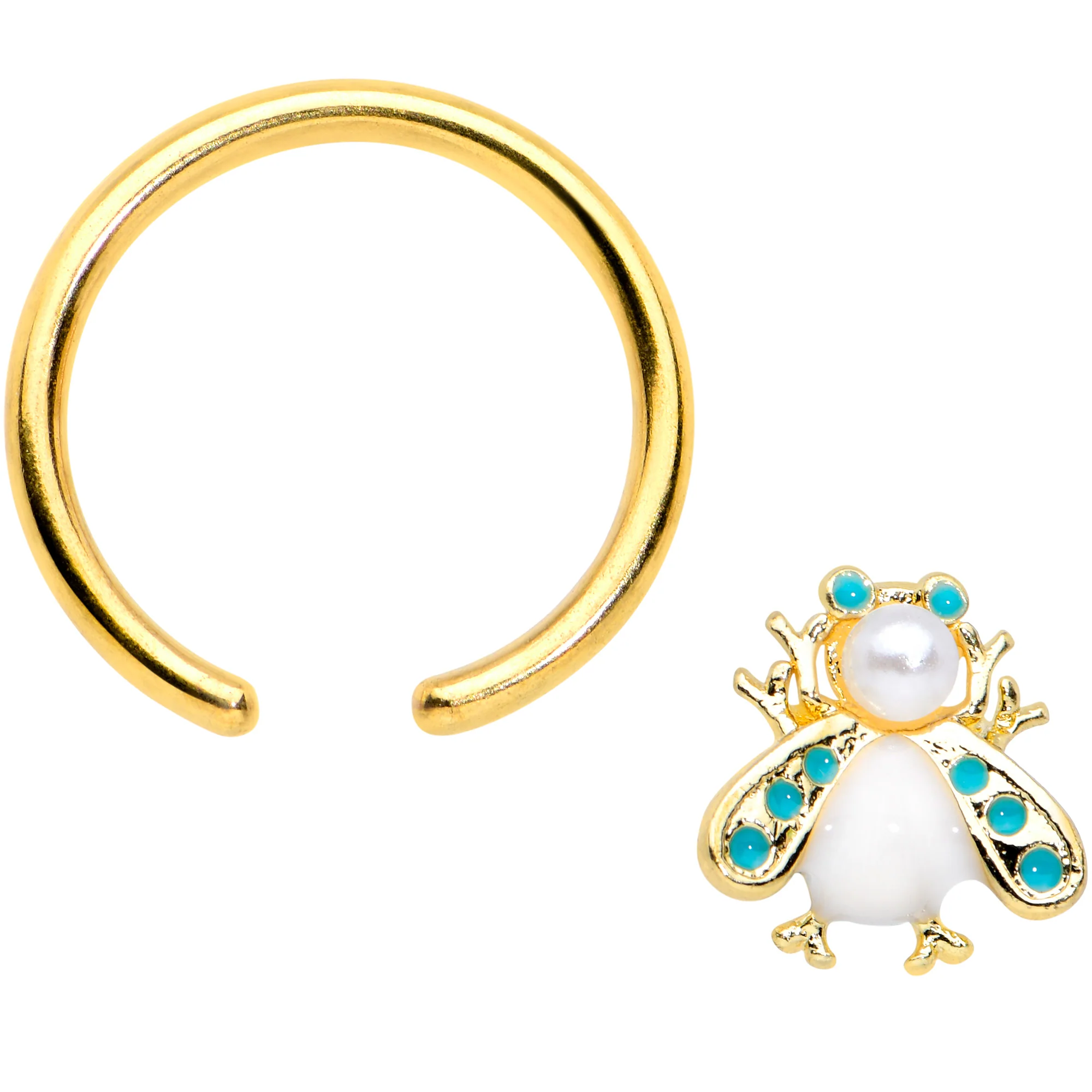 16G 3/8 White Gem Gold Tone Snow Bug BCR Captive Bead Ring - Image 2